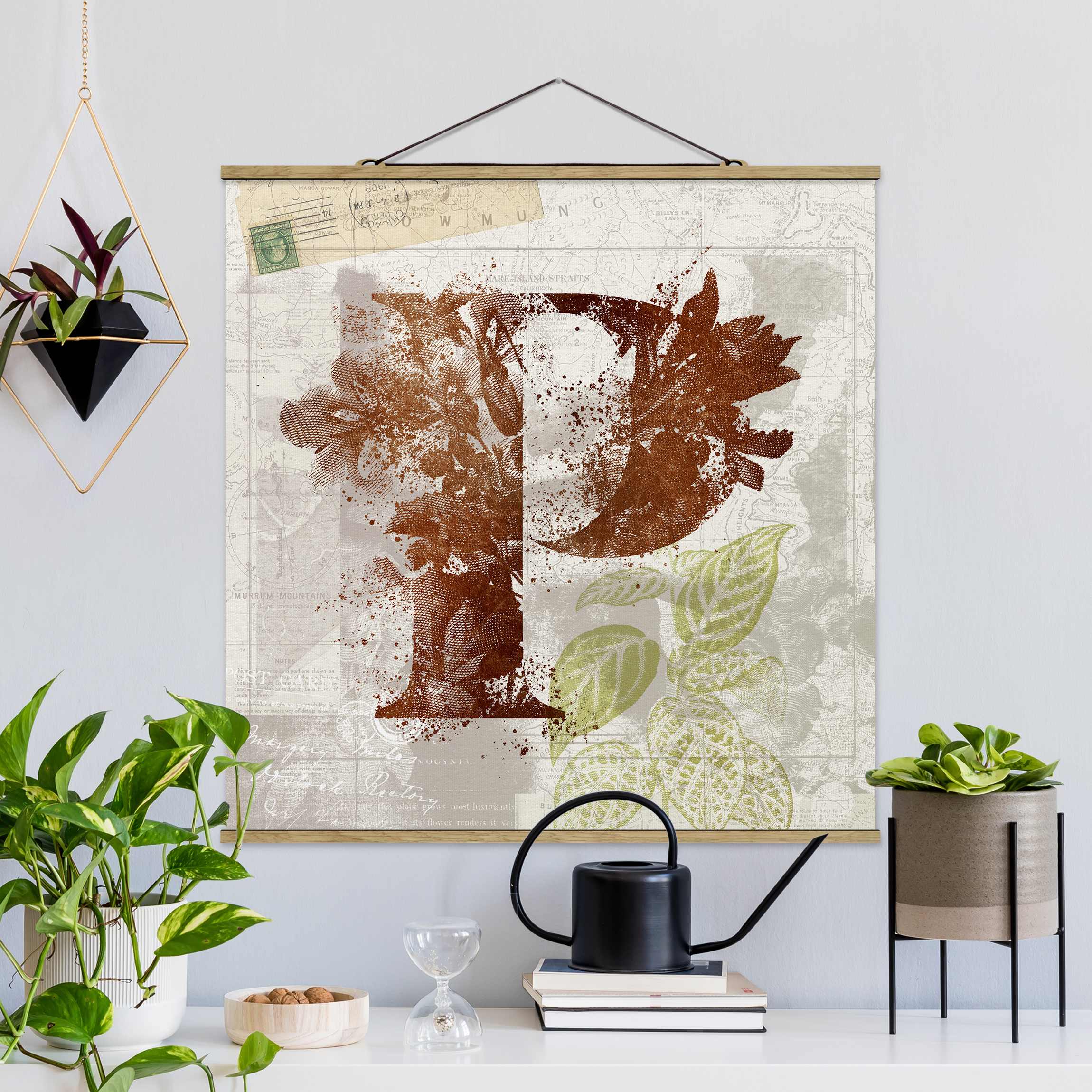Stoffbild mit Posterleisten Vintage Gold Alphabet Buchstabe P