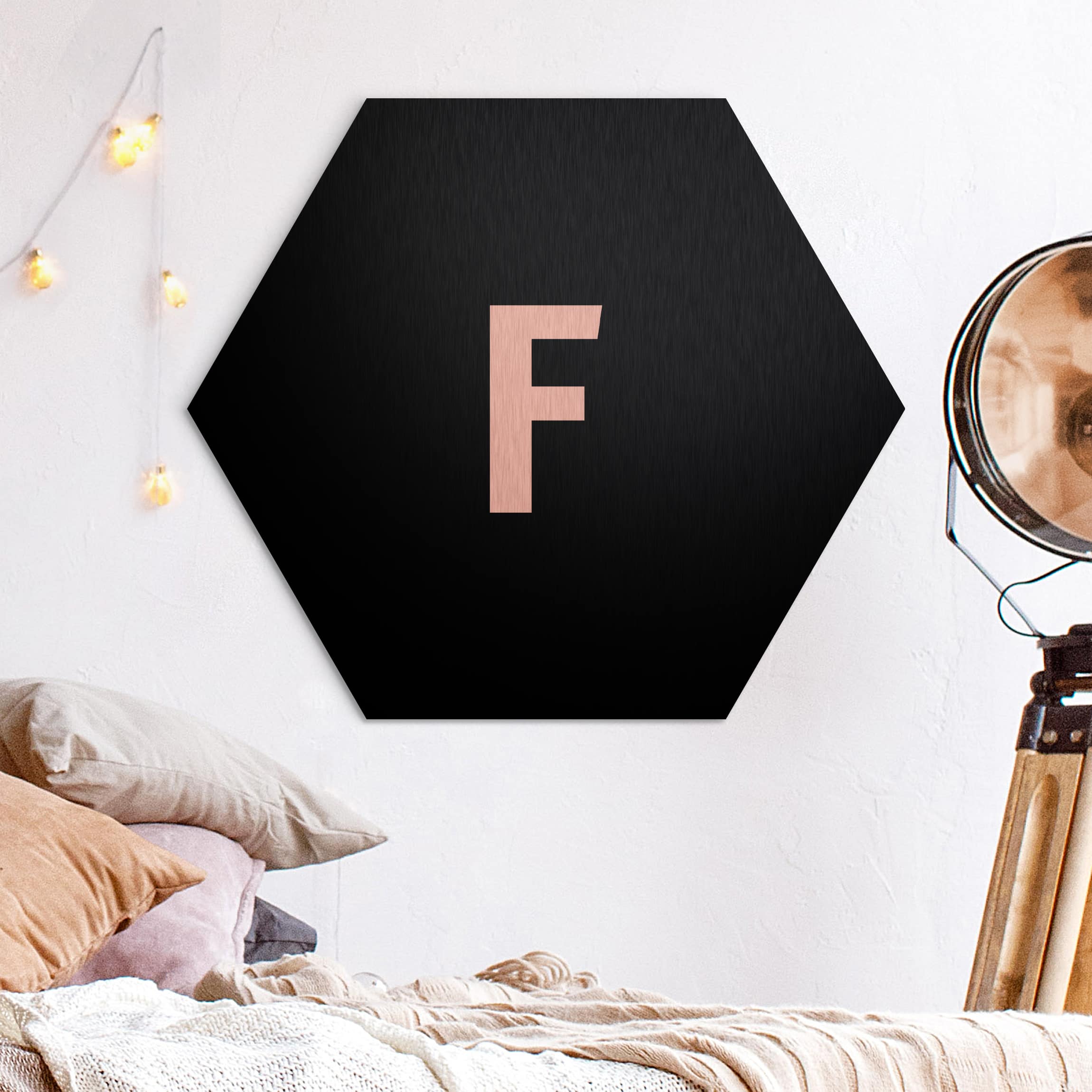 Hexagon-Alu-Dibond Bild Buchstabe Schwarz F