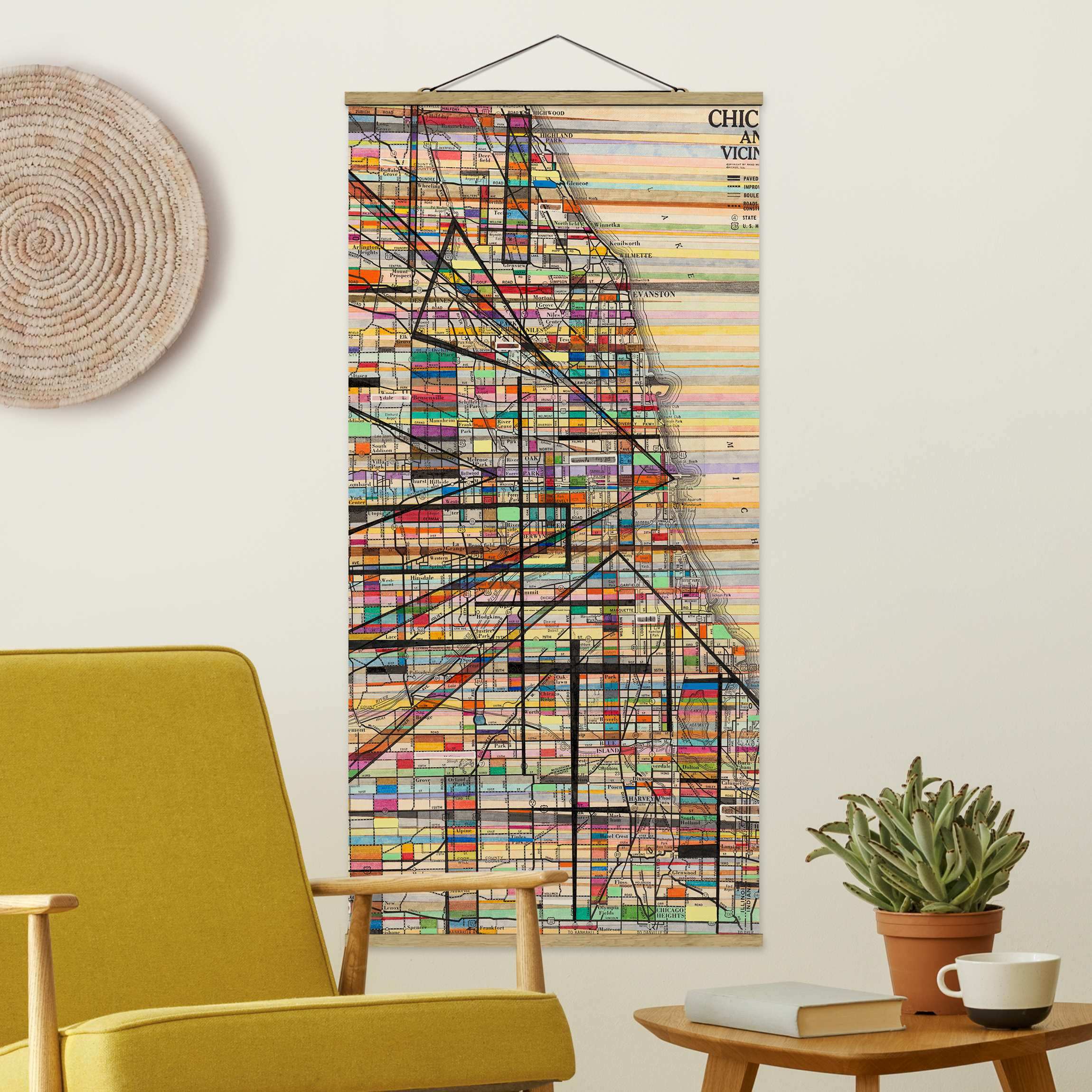 Stoffbild - Hochformat Moderne Karte von Chicago