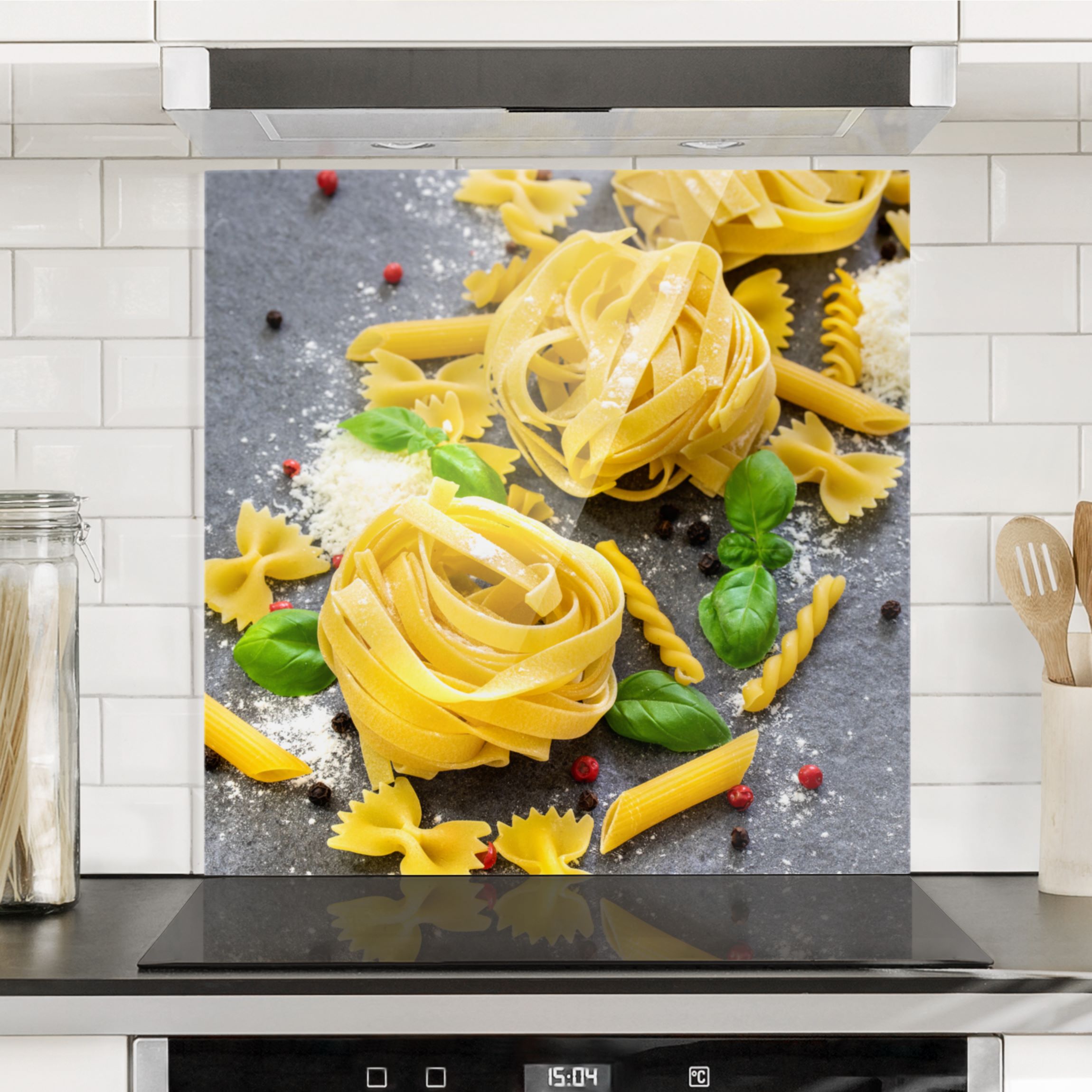 Glas Spritzschutz Pastamix mit Basilikum