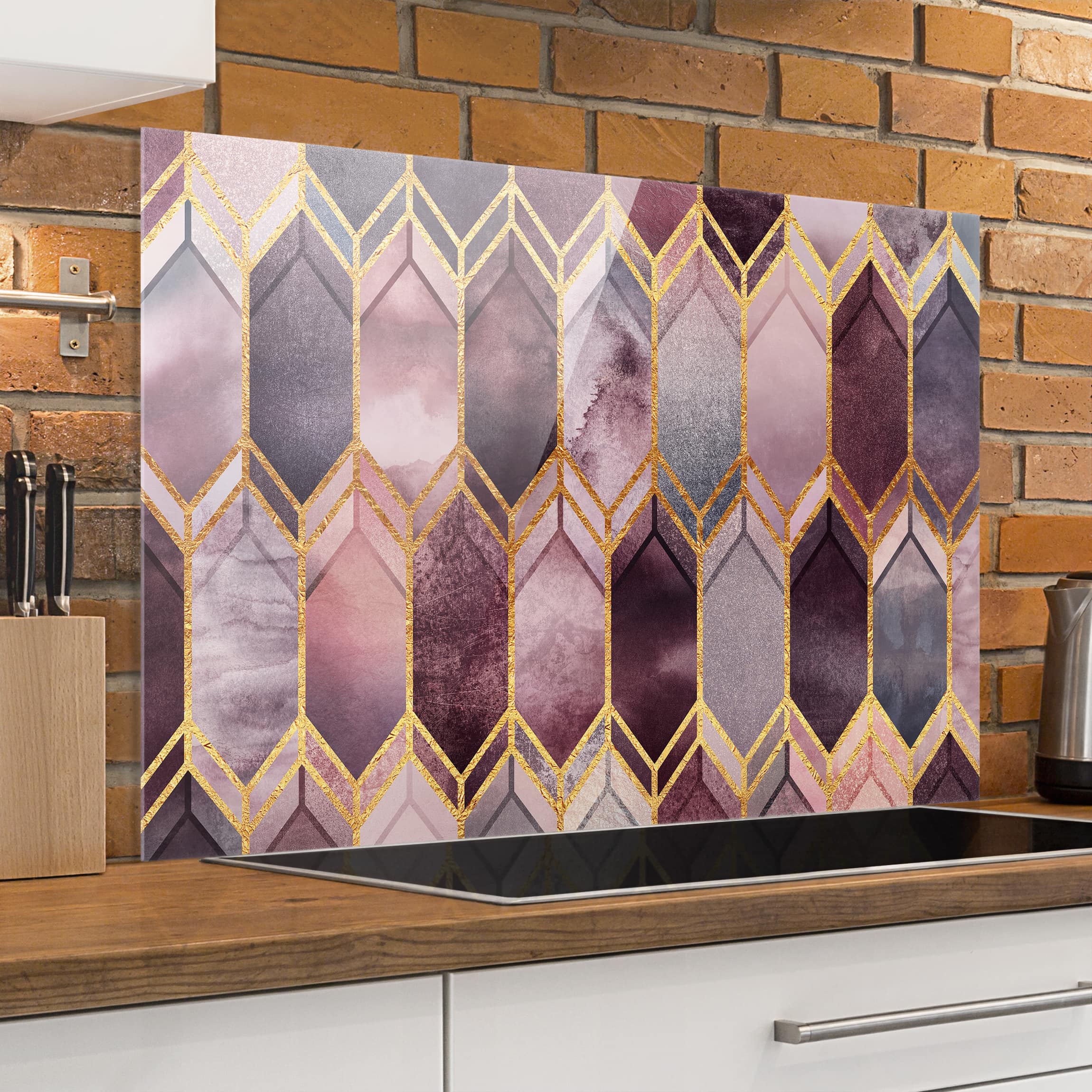 Glas Spritzschutz Glasmalerei geometrisch Rosé Gold