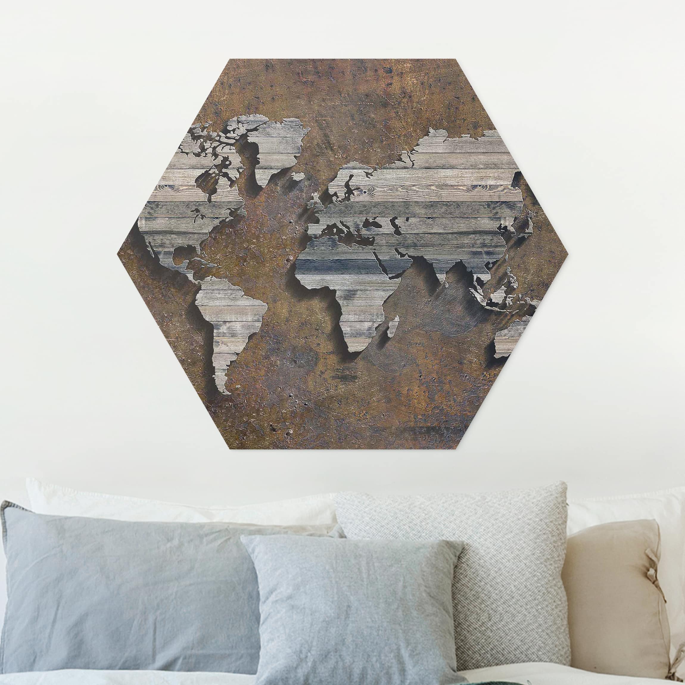 Hexagon-Forexbild Holz Rost Weltkarte