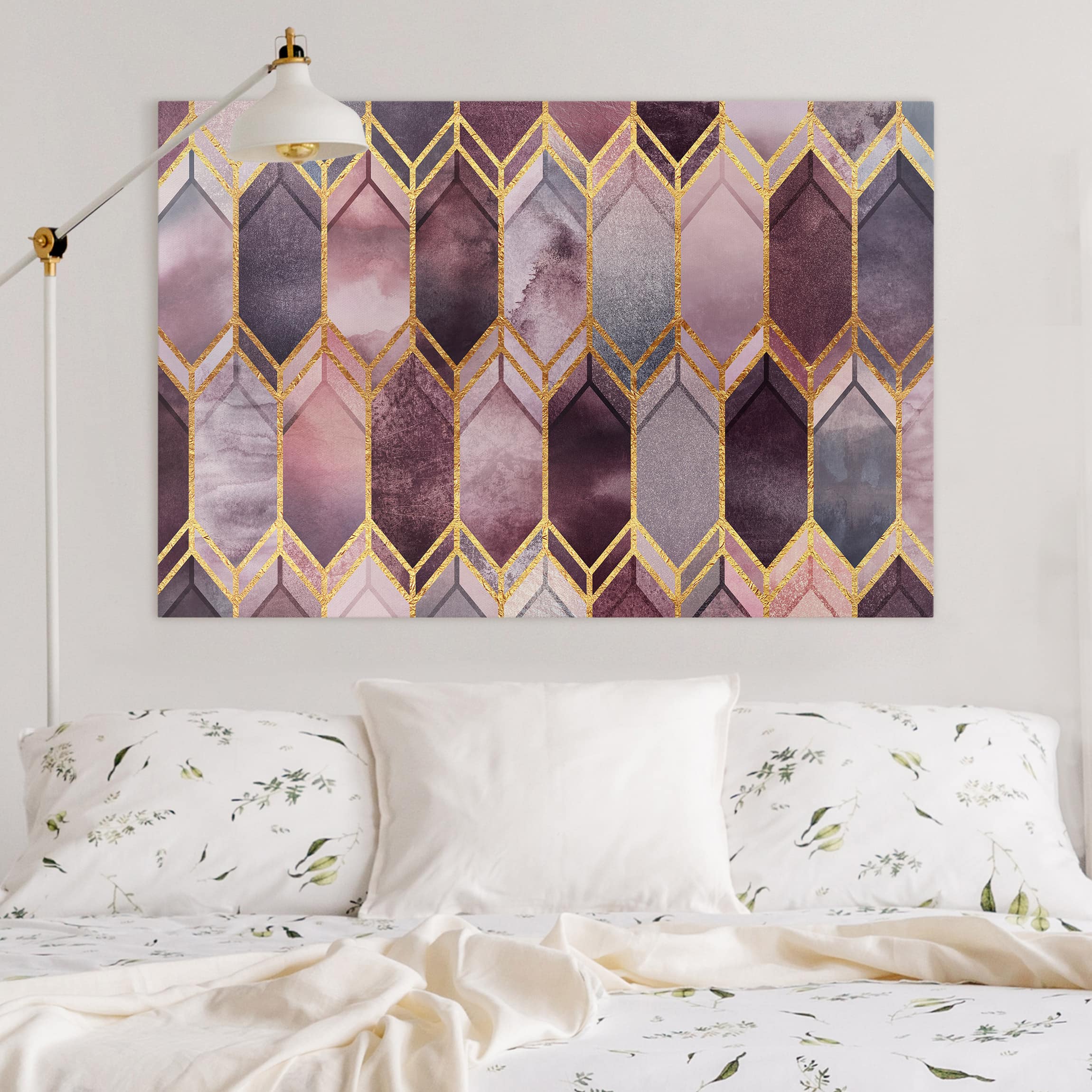 Leinwandbild - Querformat Glasmalerei geometrisch Rosé Gold