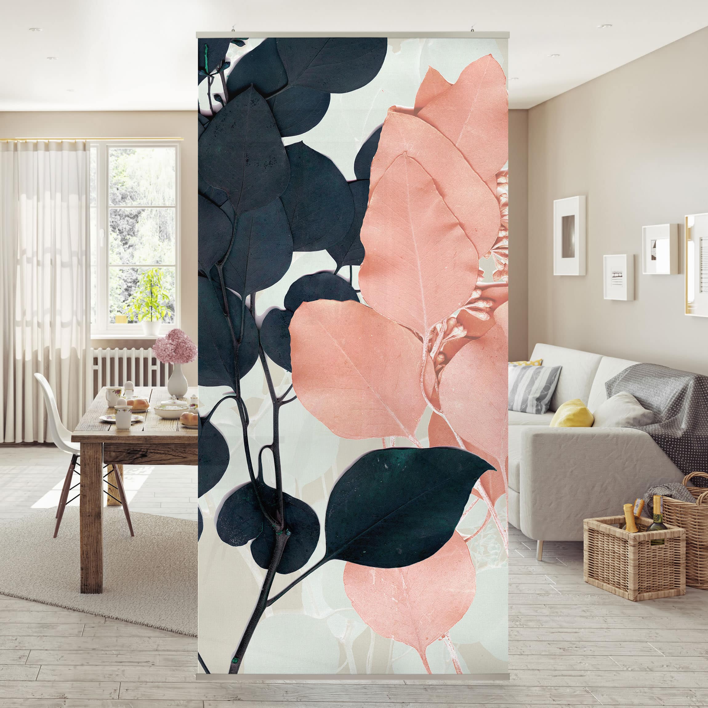 Raumteiler Blätter Indigo & Rouge I