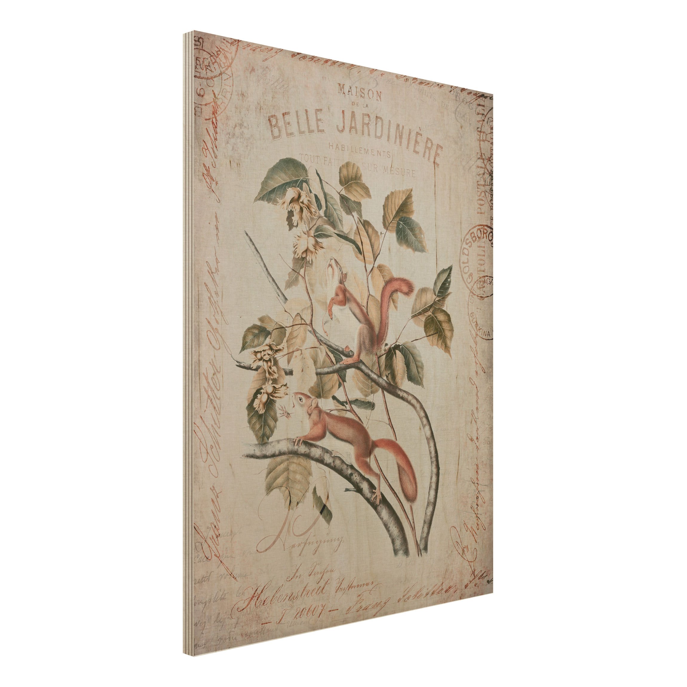 Holzbild Shabby Chic Collage - Eichhörnchen