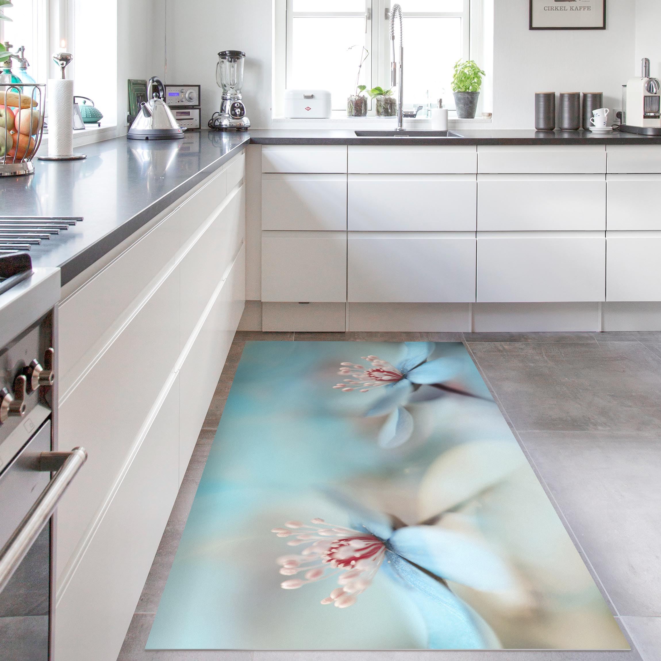 Vinylteppich Blüten in Hellblau