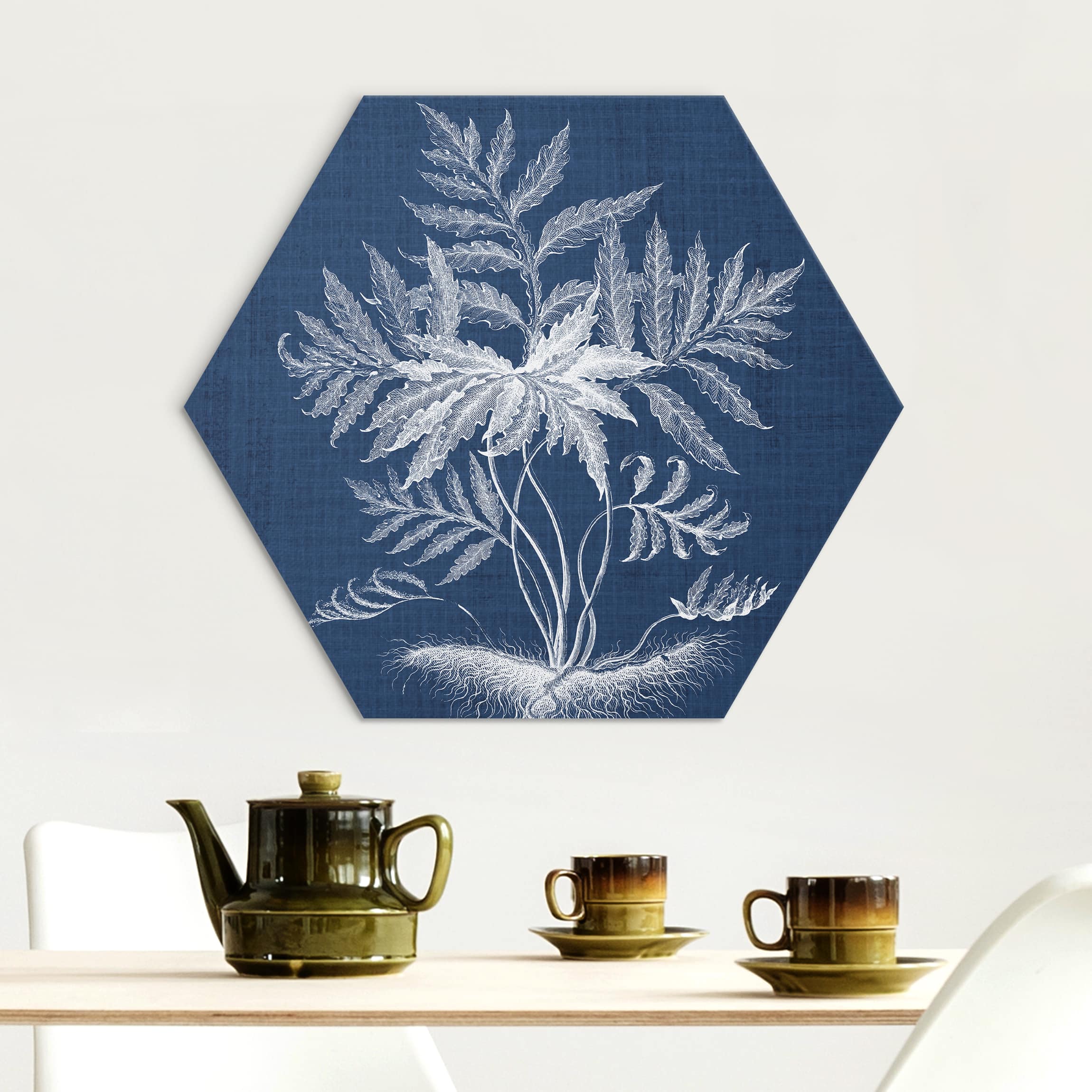 Hexagon-Alu-Dibond Bild Denim Pflanzenstudie IV