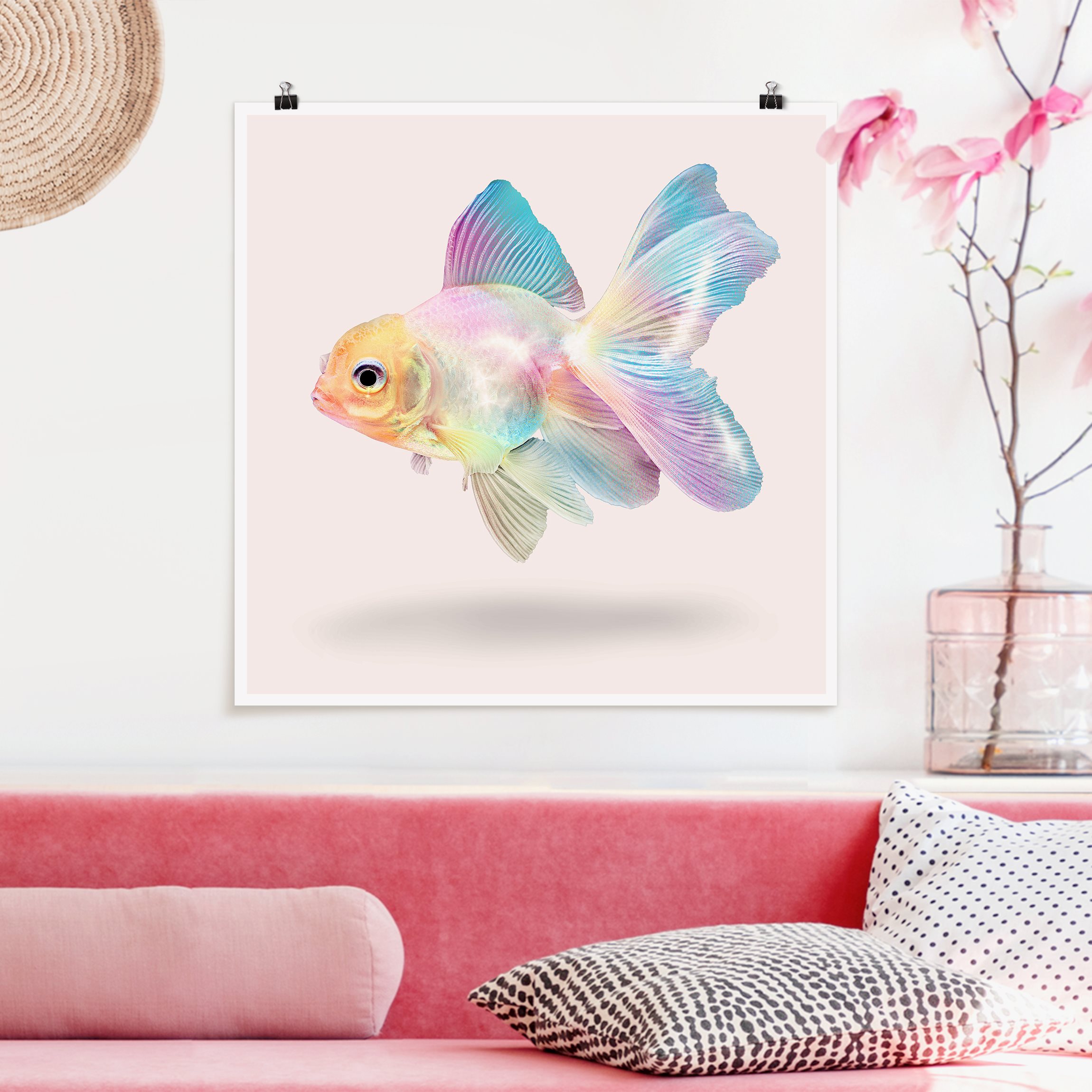Poster - Quadrat Fisch in Pastell