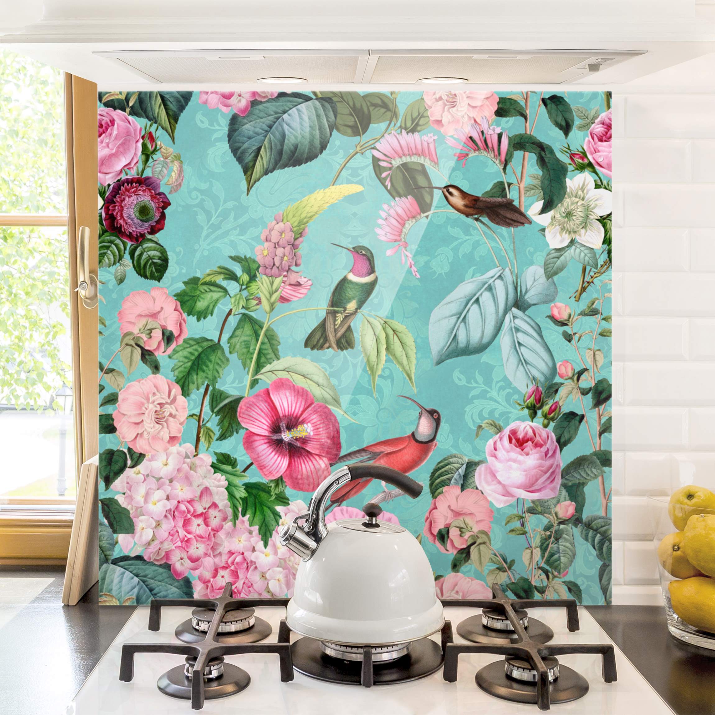 Spritzschutz Vintage Collage - Kolibris im Paradies