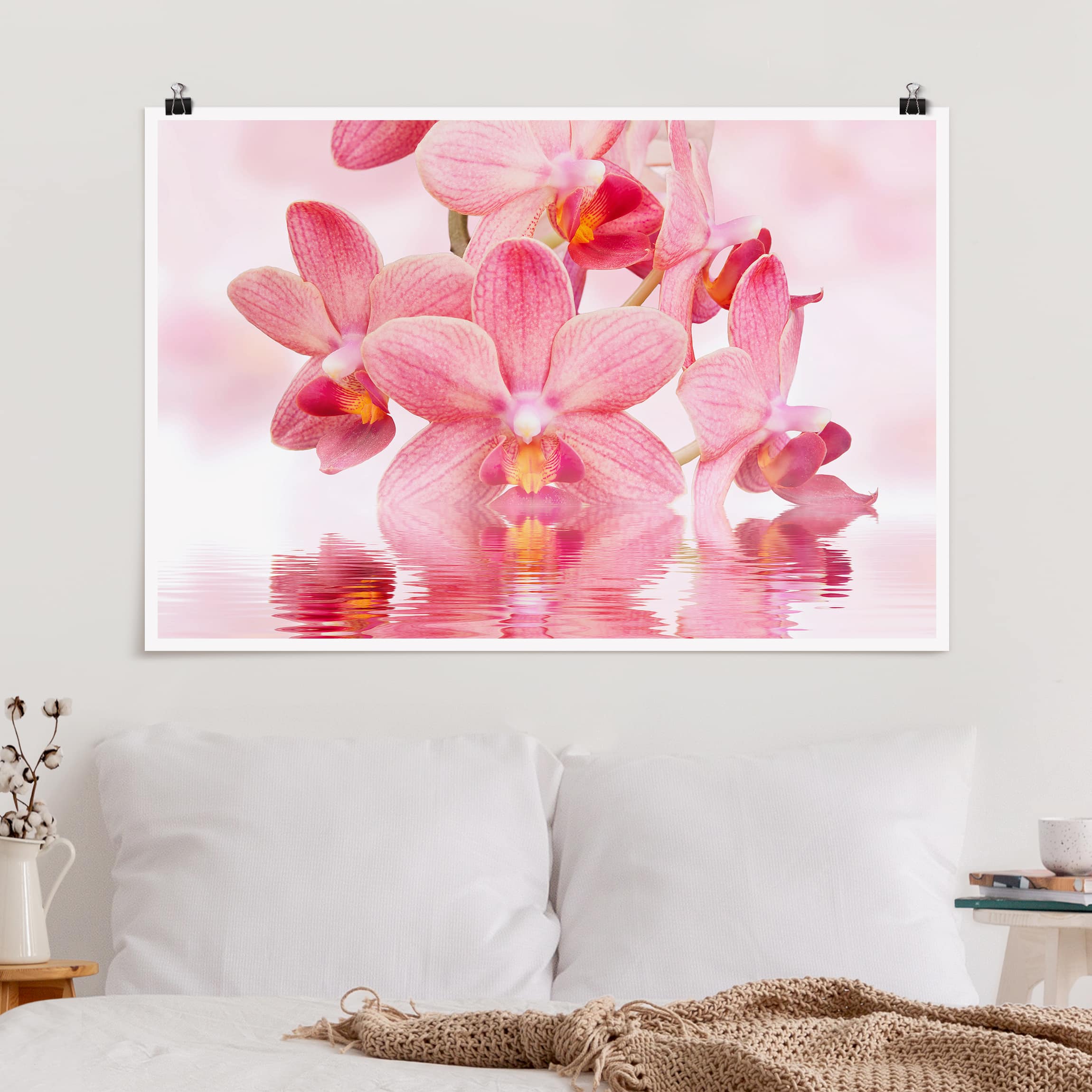 Poster - Querformat Rosa Orchideen auf Wasser
