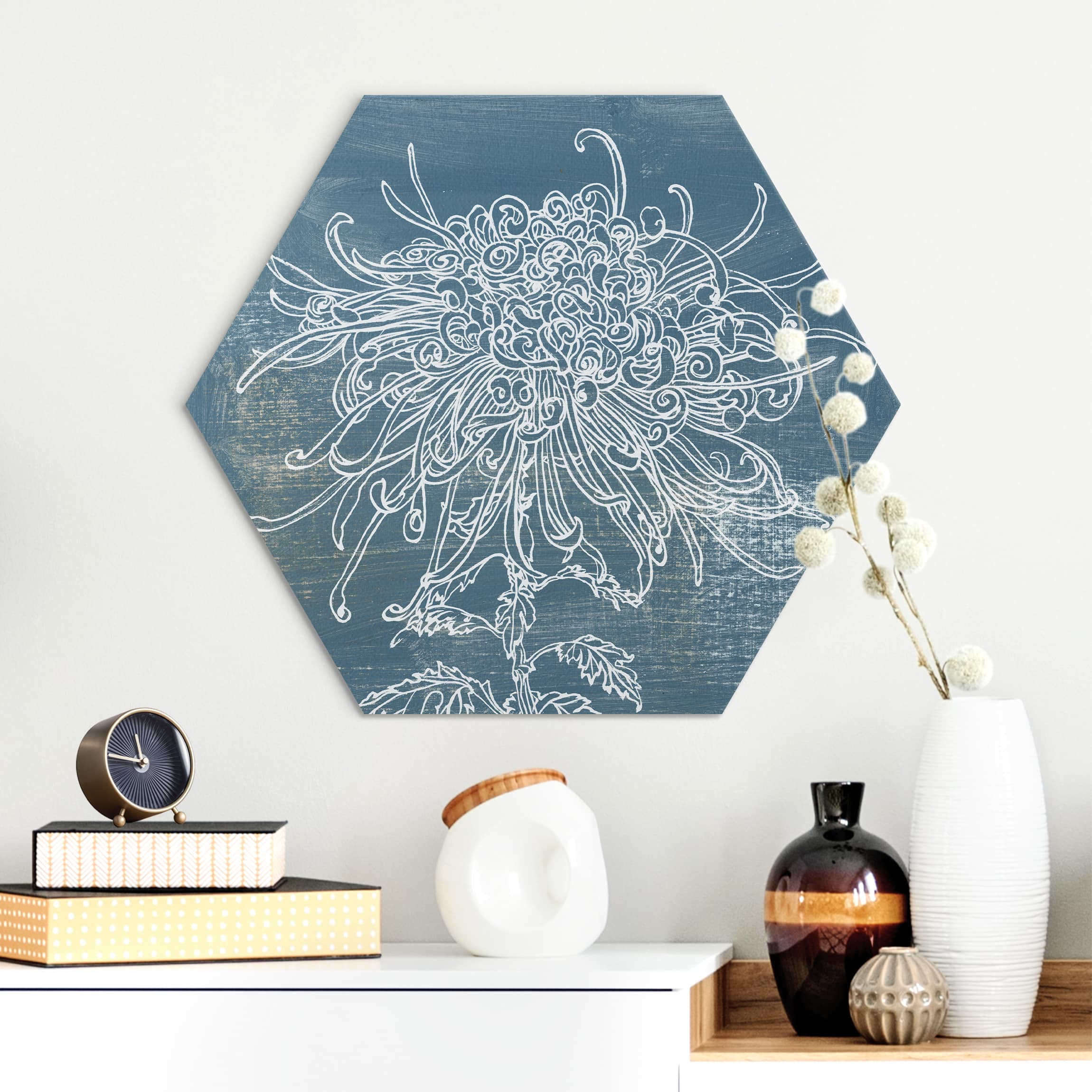 Hexagon-Alu-Dibond Bild Indigo-Pflanzen I