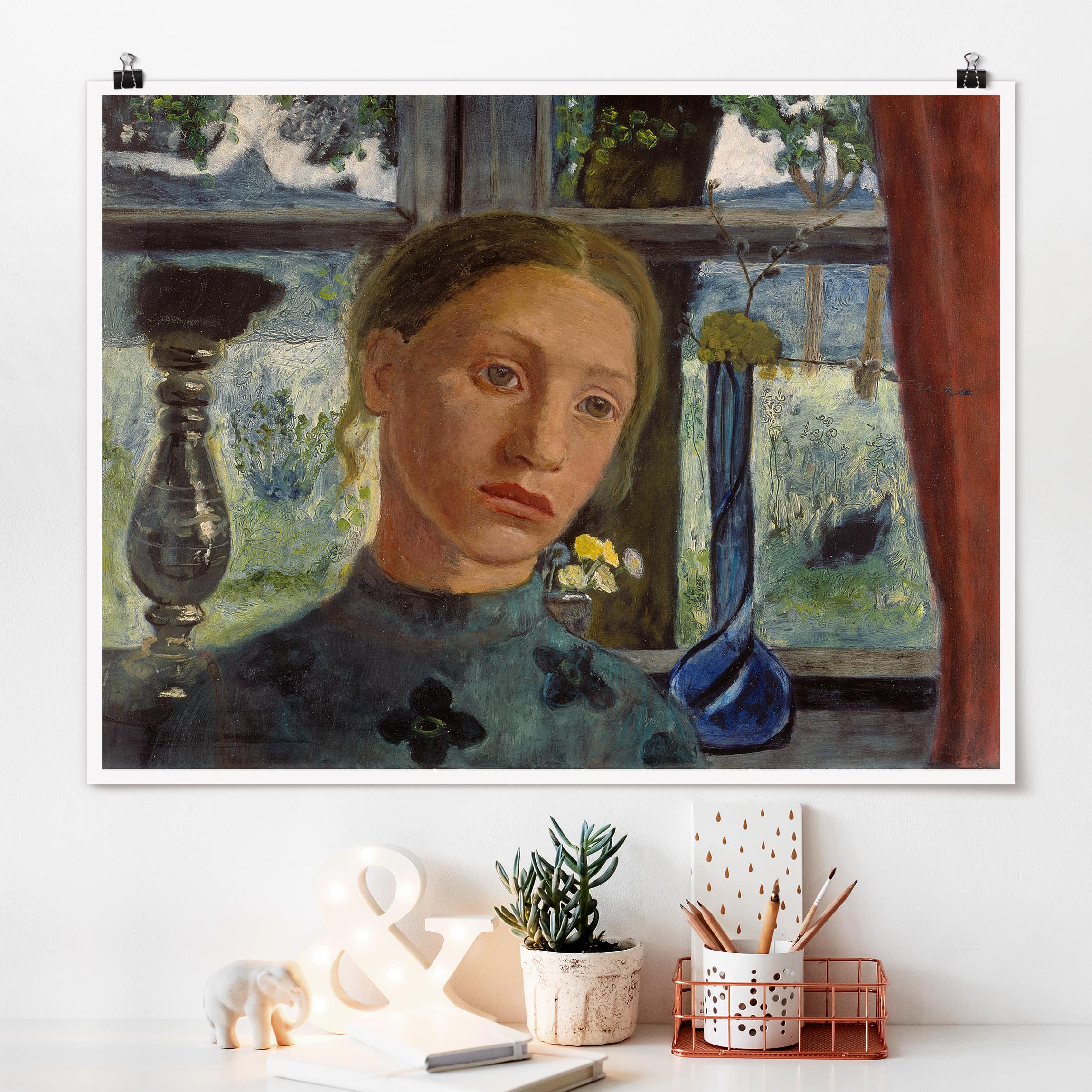 Poster Paula Modersohn-Becker - Mädchenkopf vor Fenster