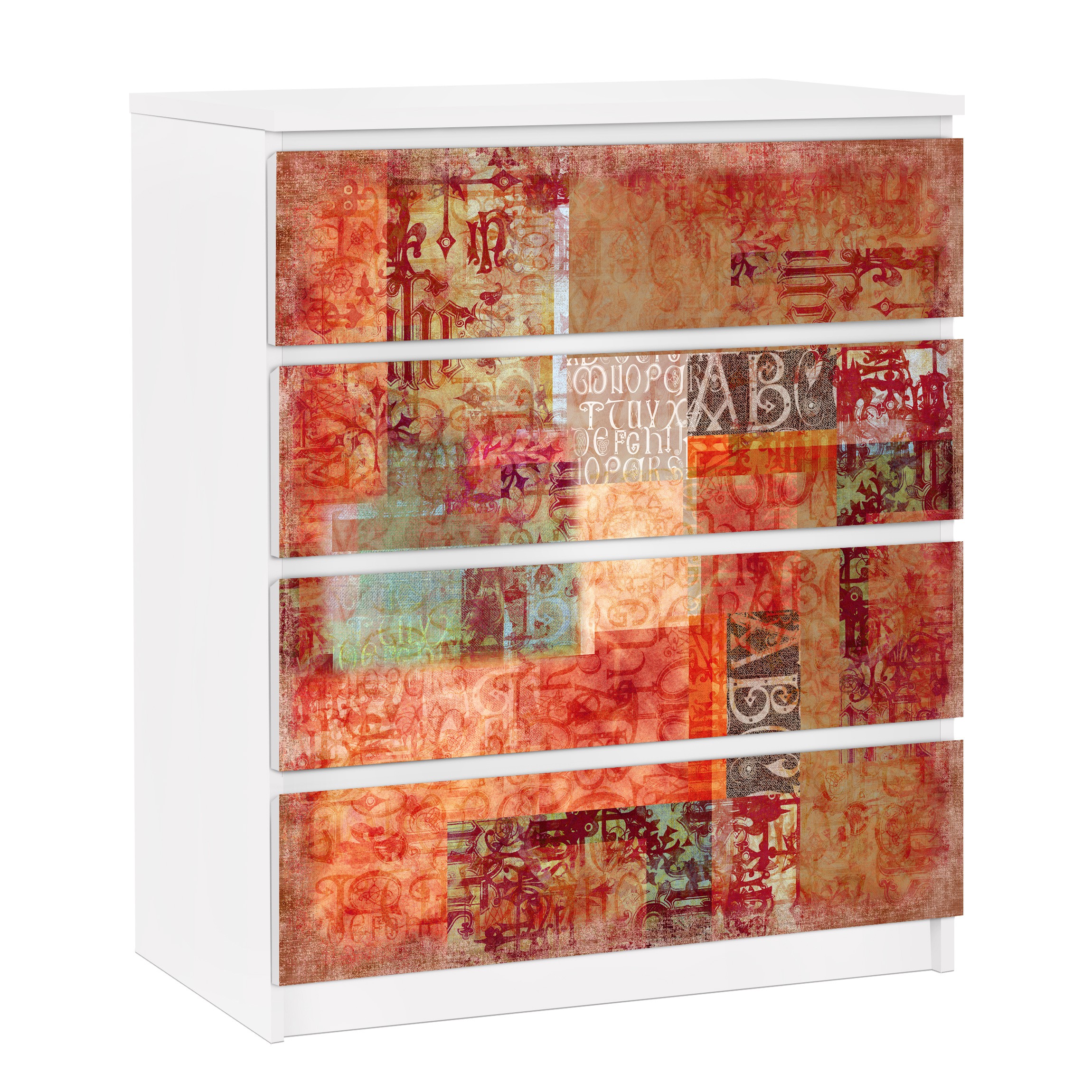 Möbelfolie für IKEA Malm Kommode 4 Schubladen Schriftmuster