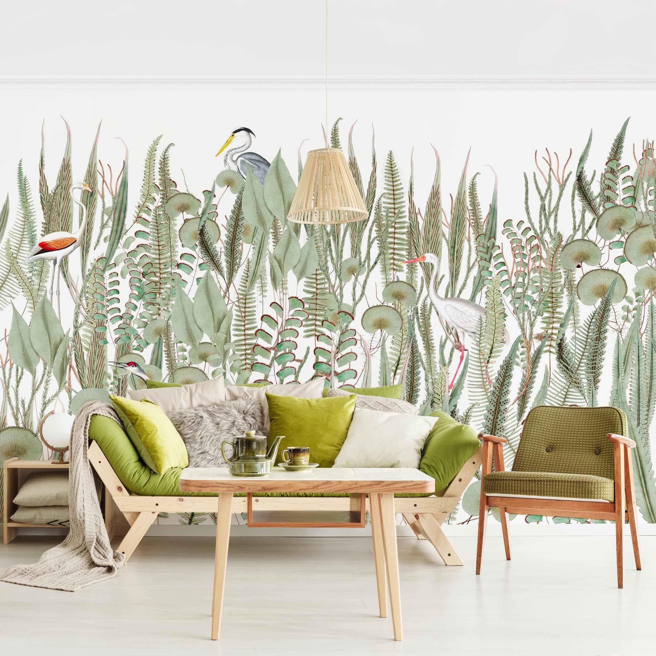 Fototapete Tiere Flamingo und Storch mit Pflanzen