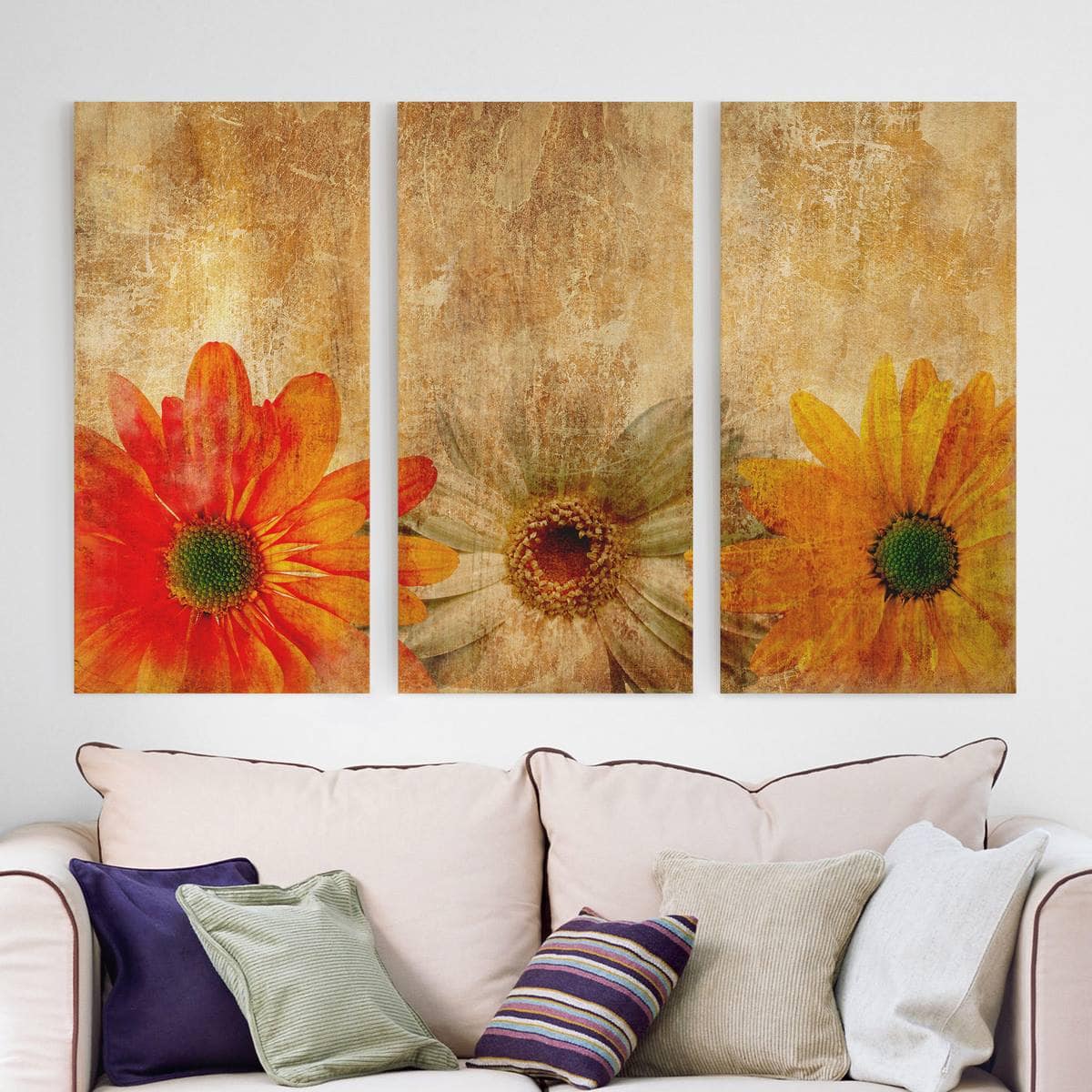 3-teiliges Leinwandbild - Querformat Vintage Flowermix