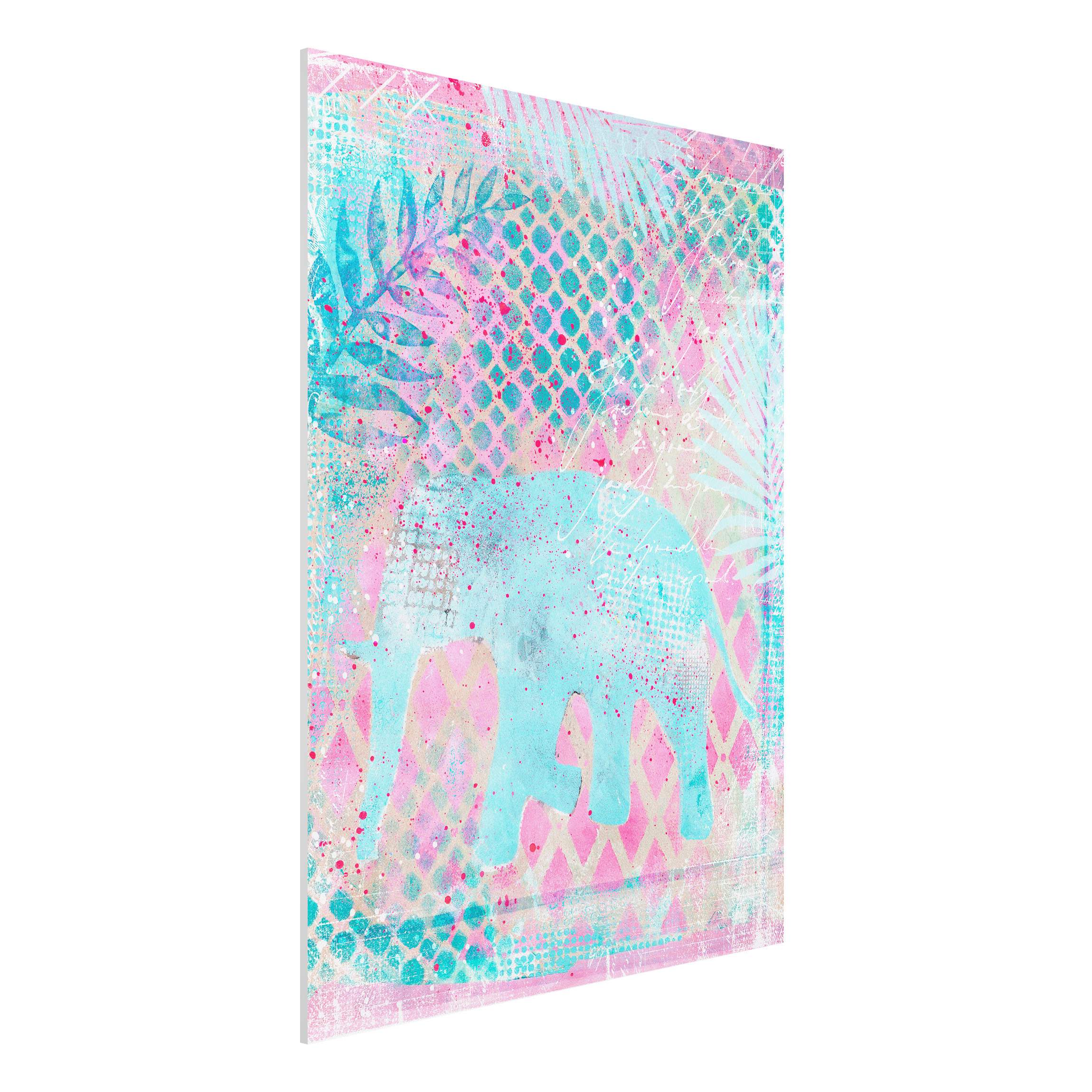 Forexbild - Hochformat Bunte Collage - Elefant in Blau und Rosa