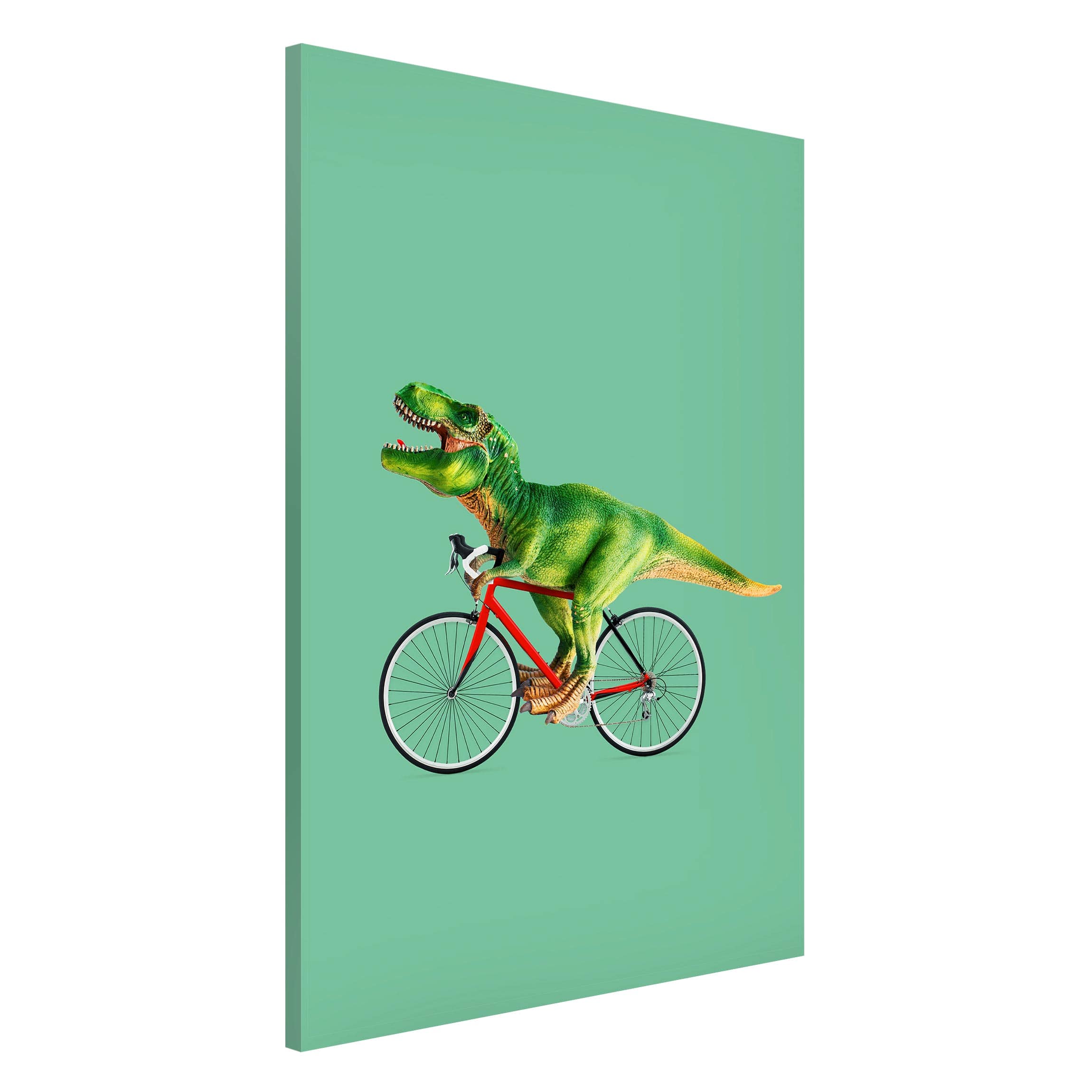 Magnettafel - Hochformat 2:3 Dinosaurier mit Fahrrad