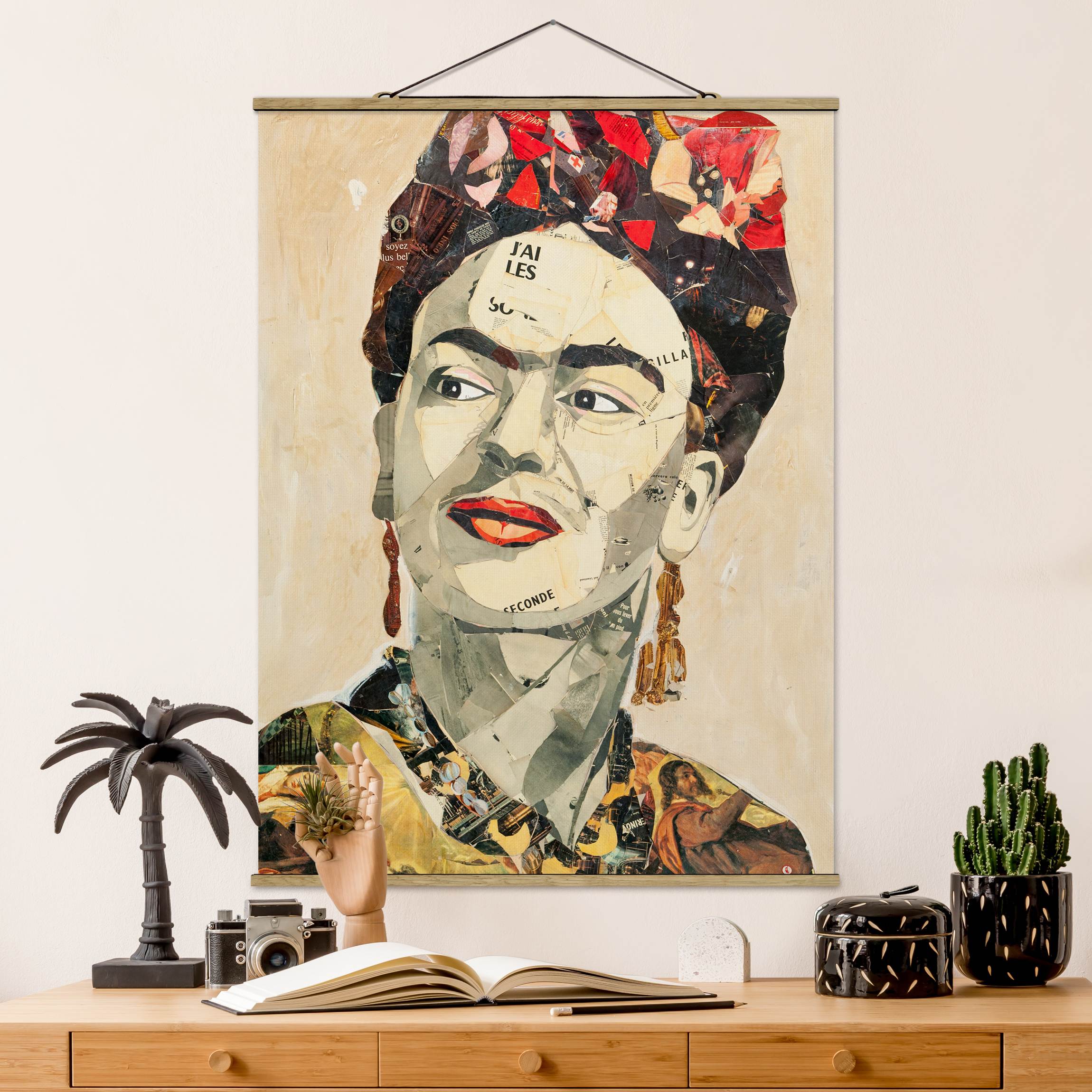 Stoffbild mit Posterleisten Frida Kahlo - Collage No.2