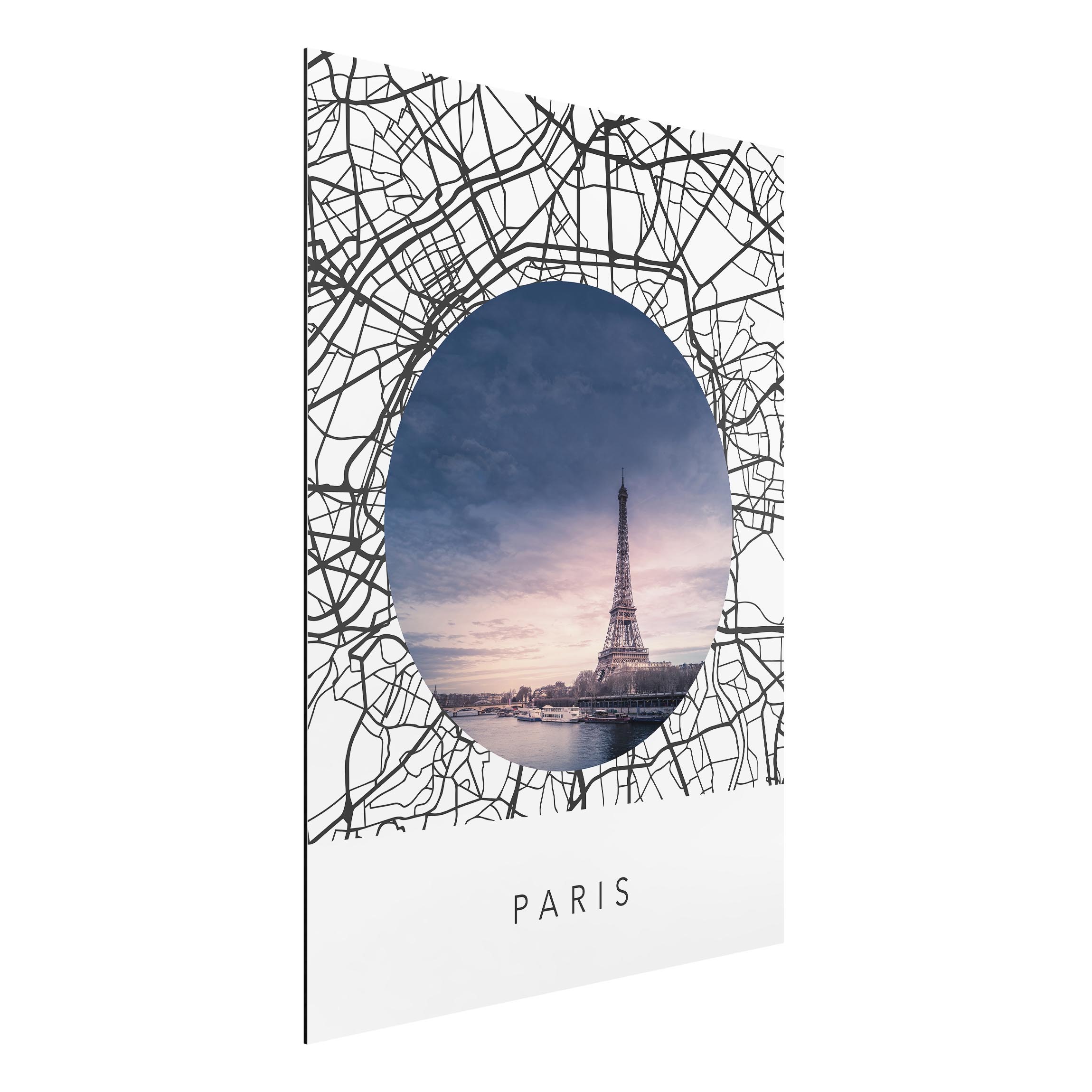 Alu-Dibond Bild Stadtplan Collage Paris