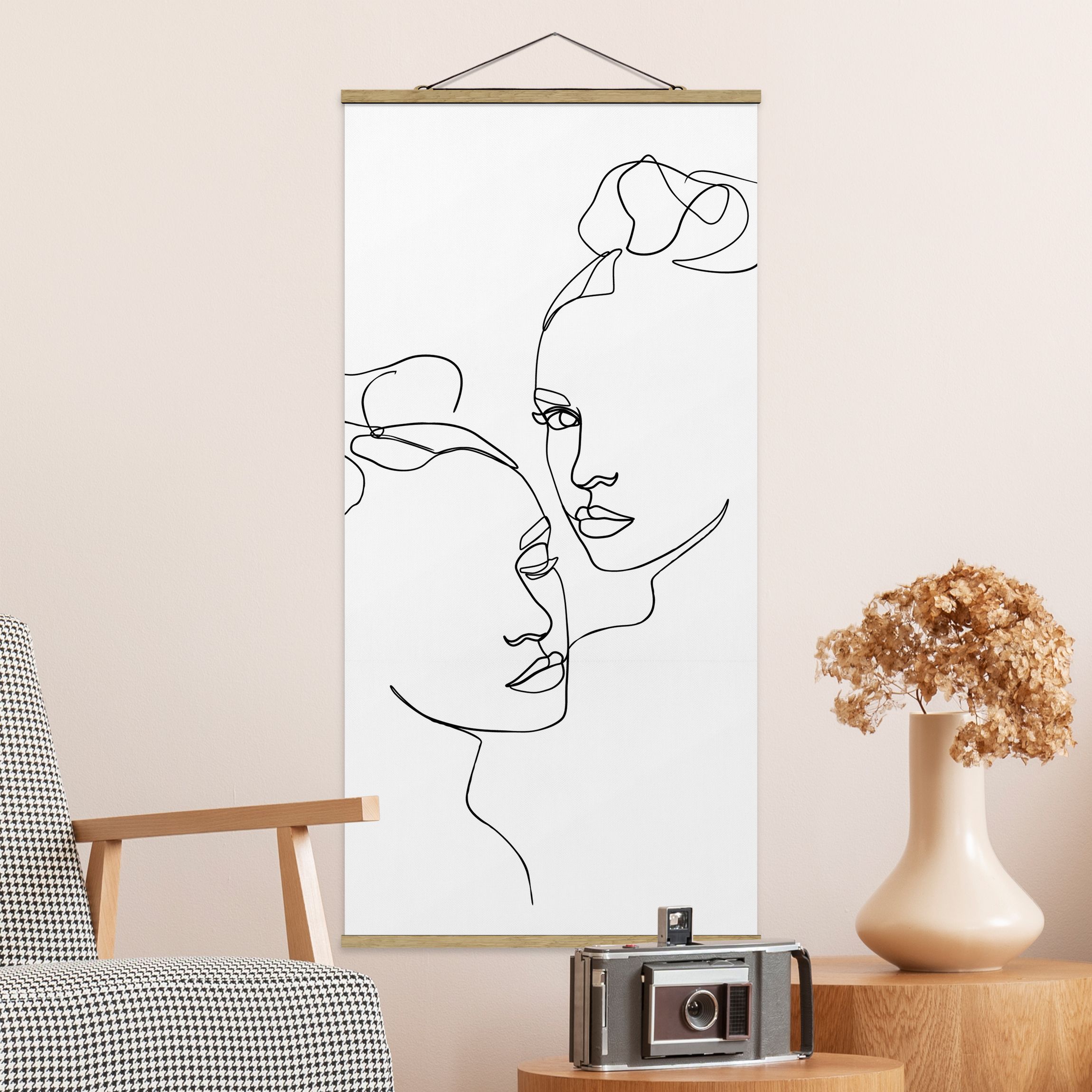 Stoffbild - Hochformat Line Art Gesichter Frauen Schwarz Weiß