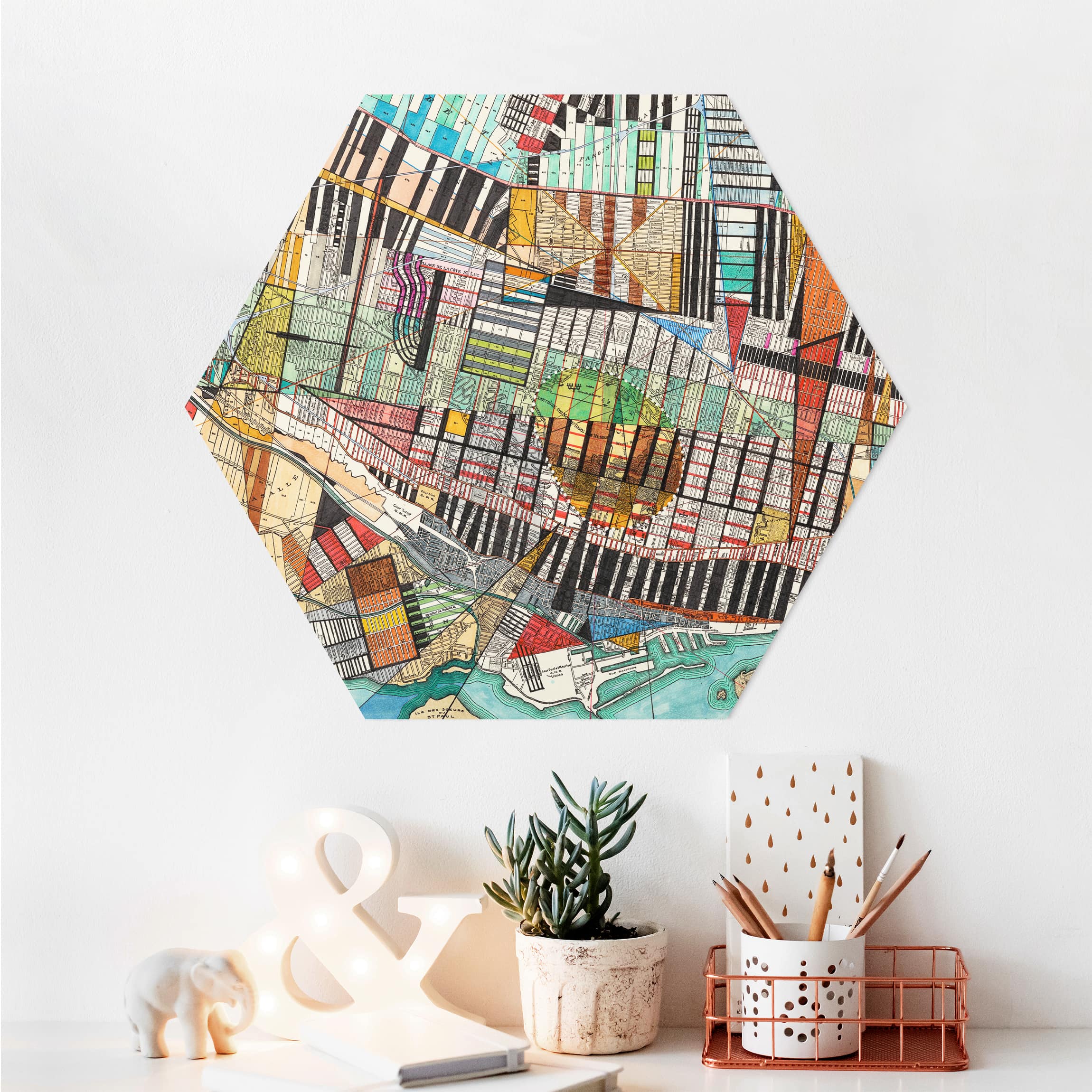 Hexagon-Alu-Dibond Bild Moderne Karte von Montreal