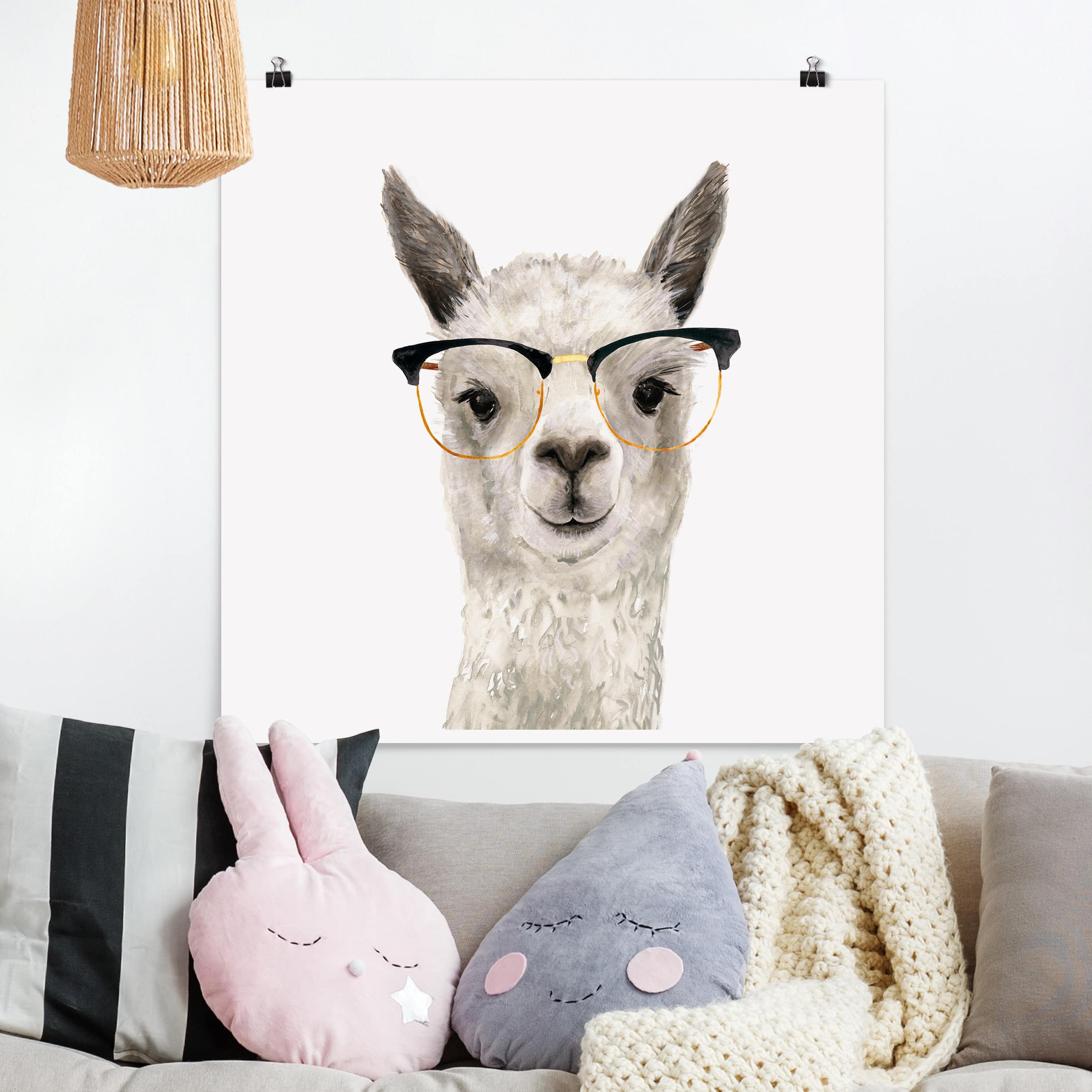 Poster - Quadrat Hippes Lama mit Brille I