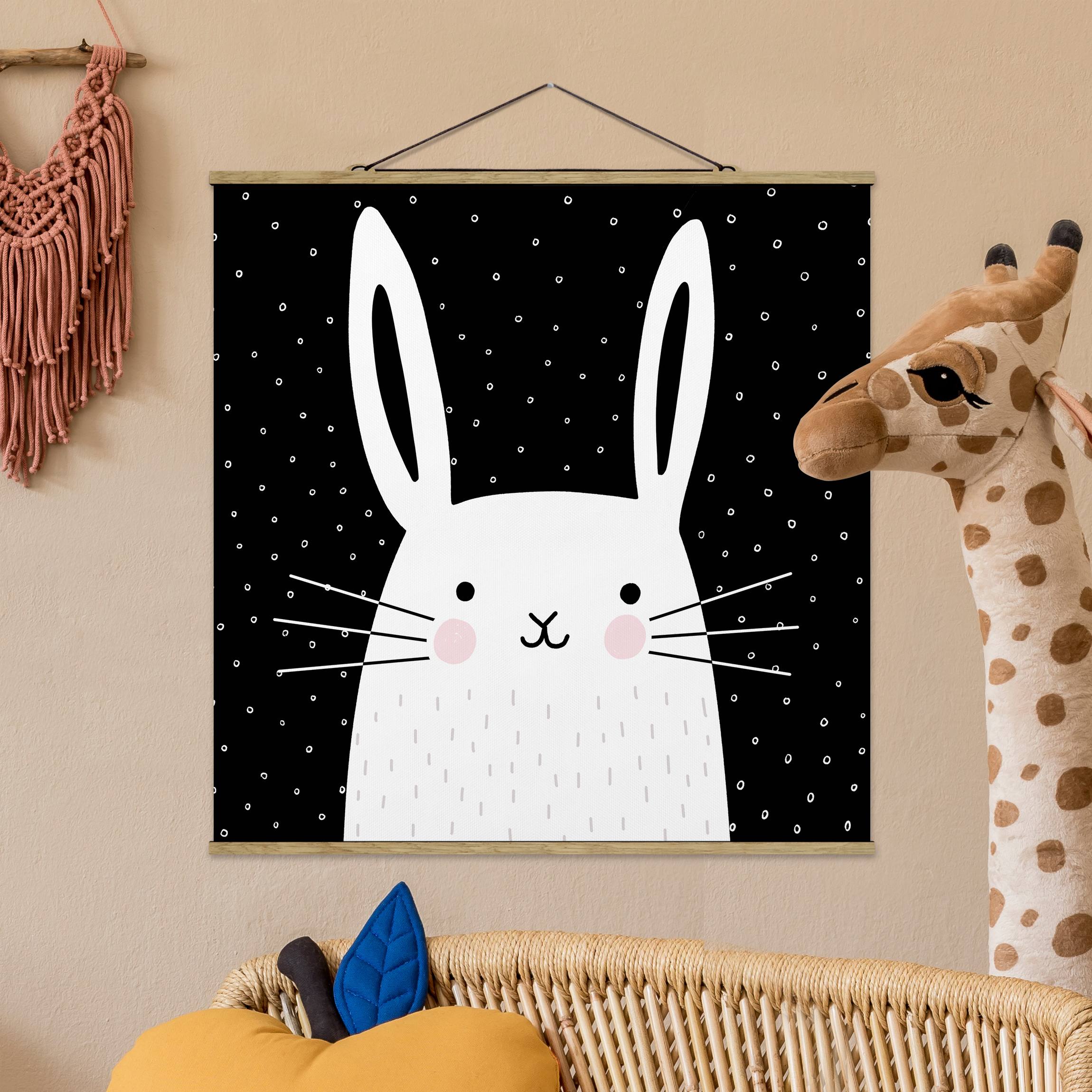 Stoffbild mit Posterleisten Tierpark mit Mustern - Hase