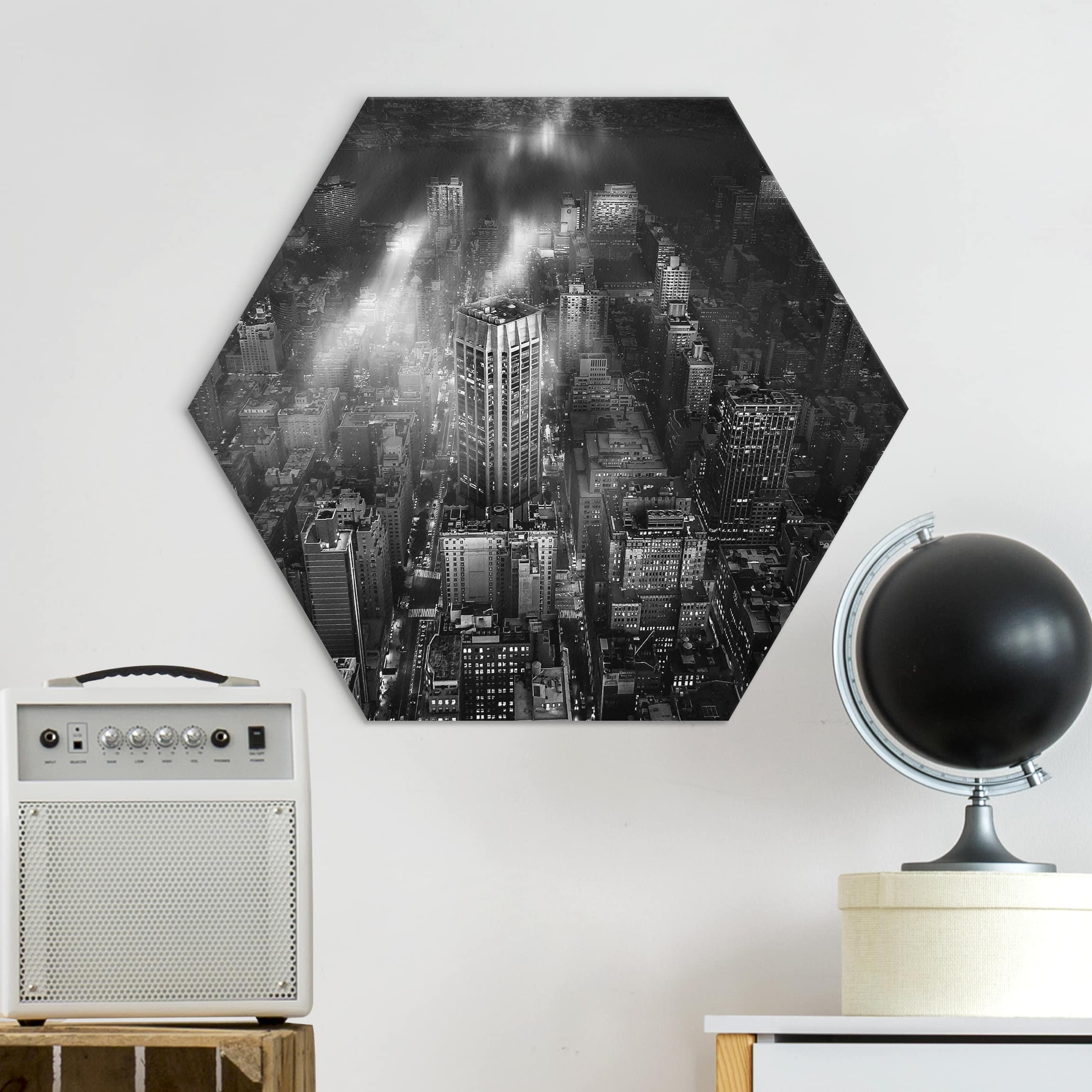 Hexagon-Alu-Dibond Bild Sonnenlicht über New York City