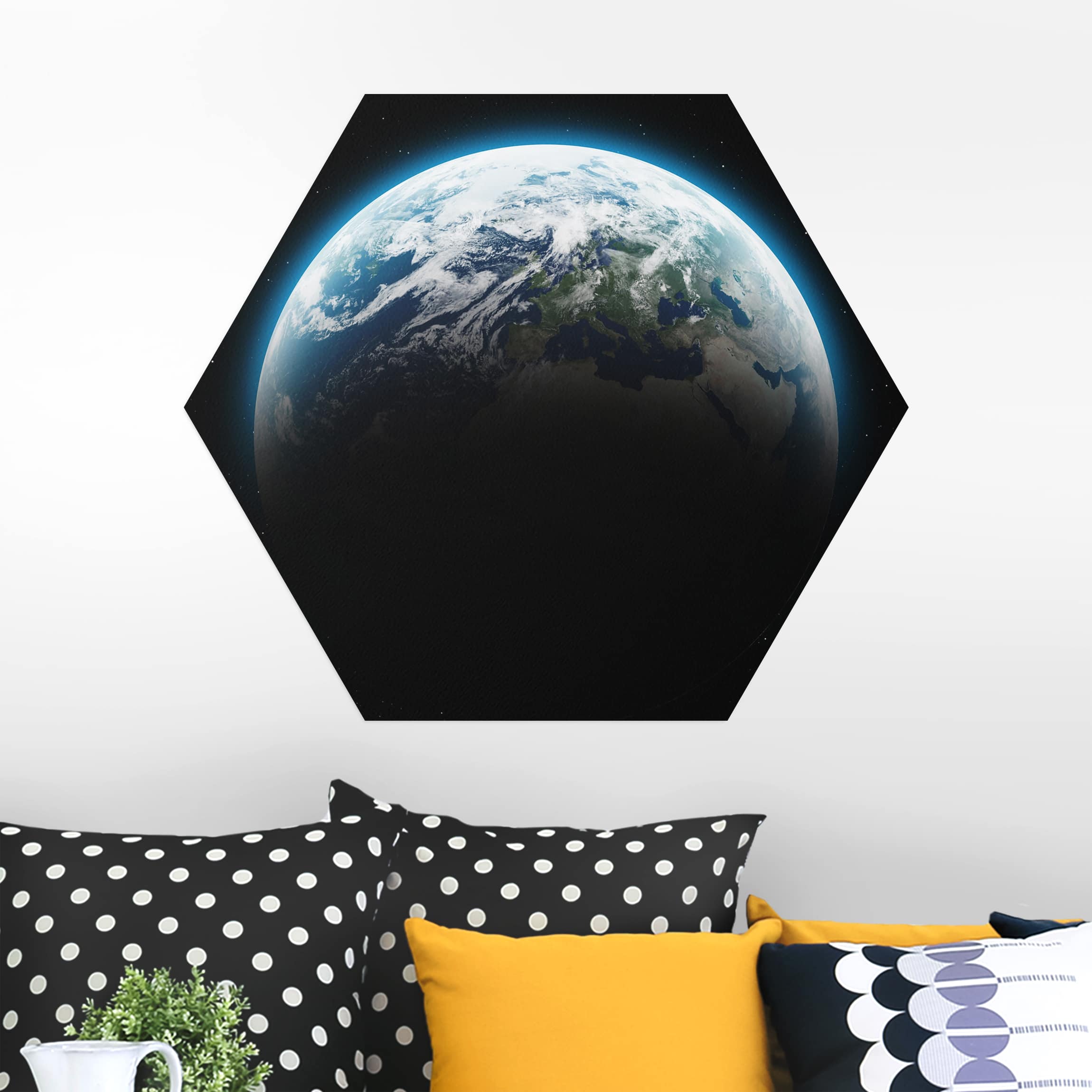 Hexagon-Alu-Dibond Bild Illuminated Planet Earth