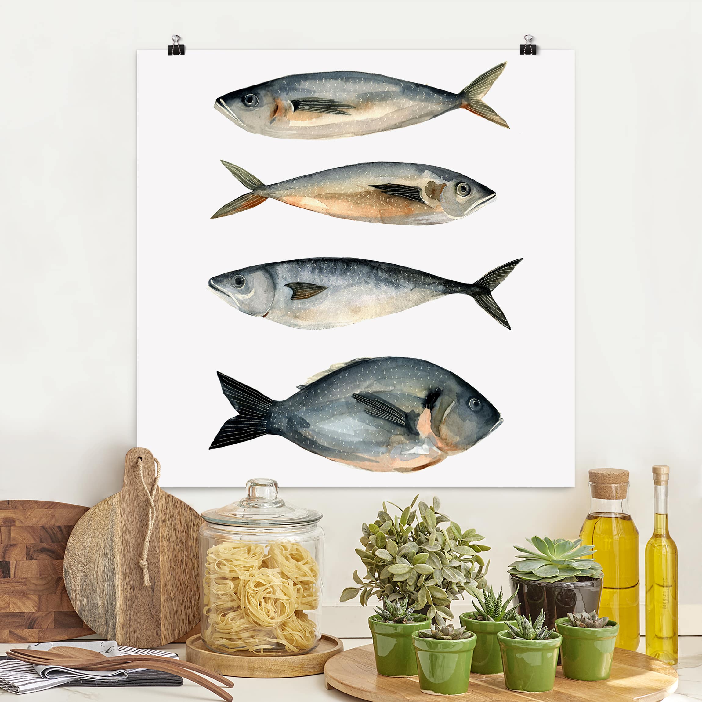 Poster Vier Fische in Aquarell I
