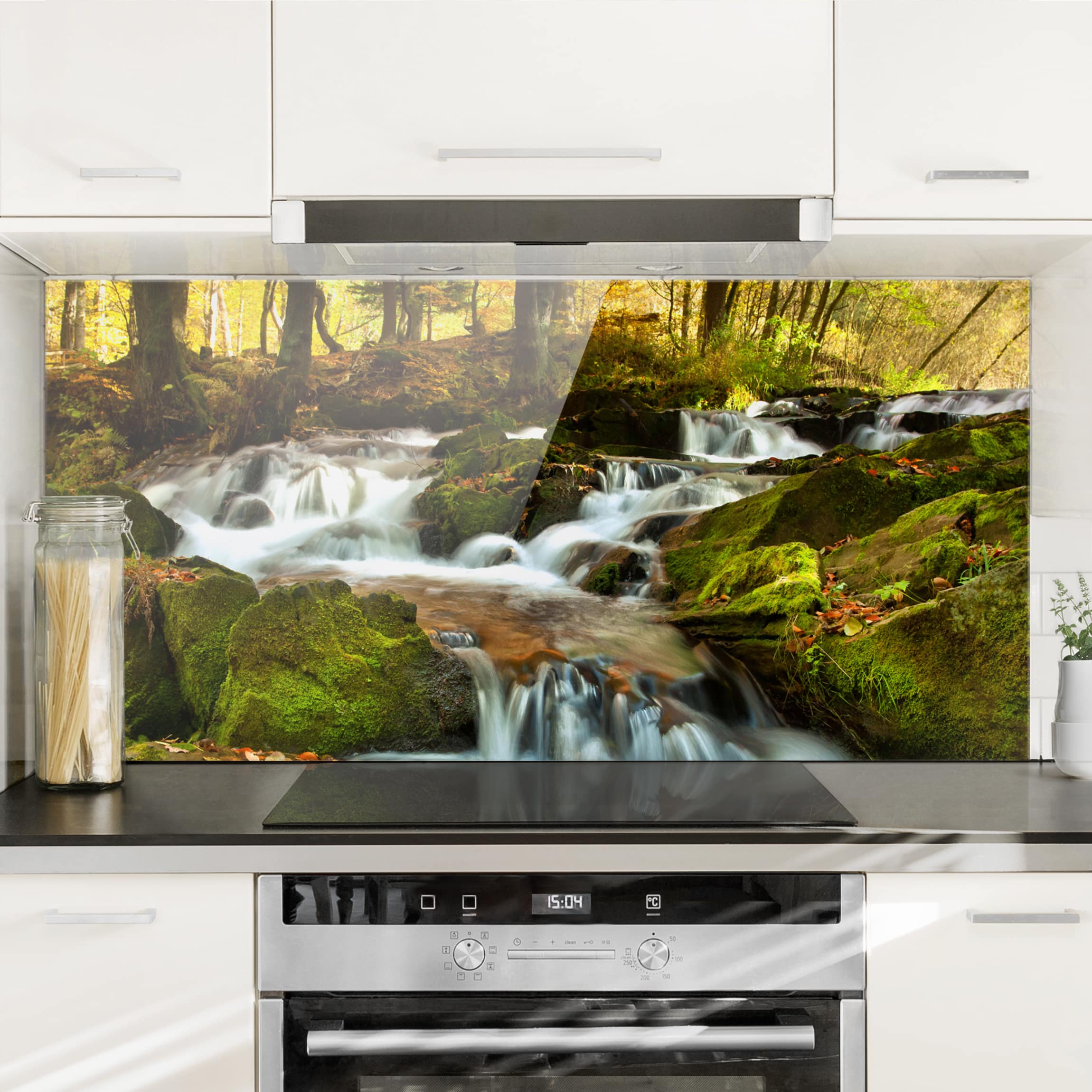Glas Spritzschutz Wasserfall herbstlicher Wald