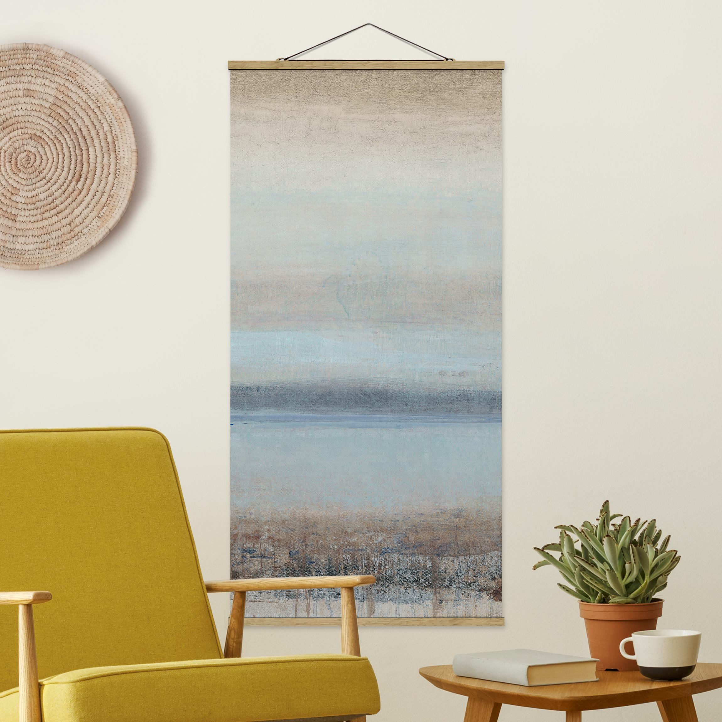 Stoffbild - Hochformat Horizont über Blau I