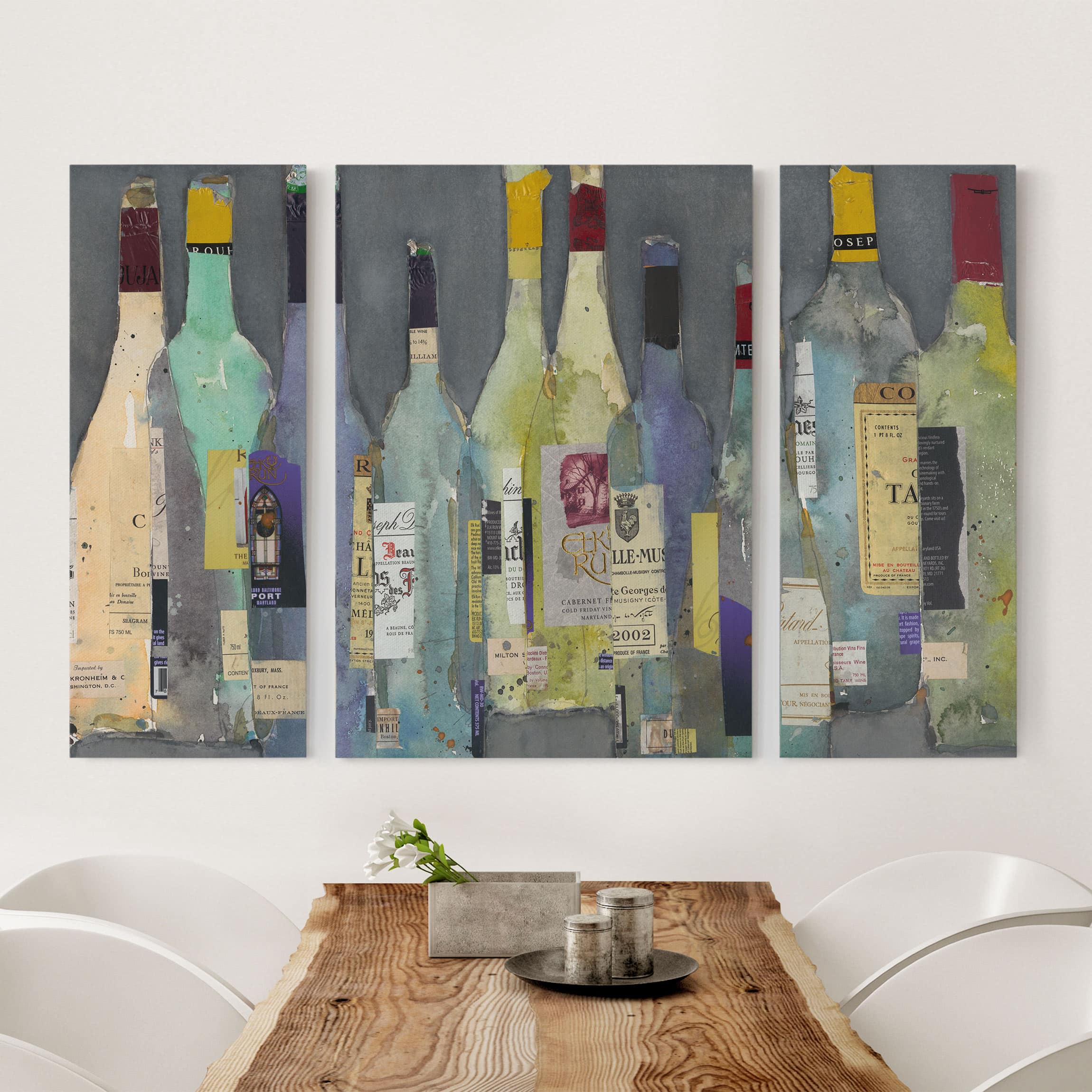 3-teiliges Leinwandbild Küche Entkorkt - Spirituosen