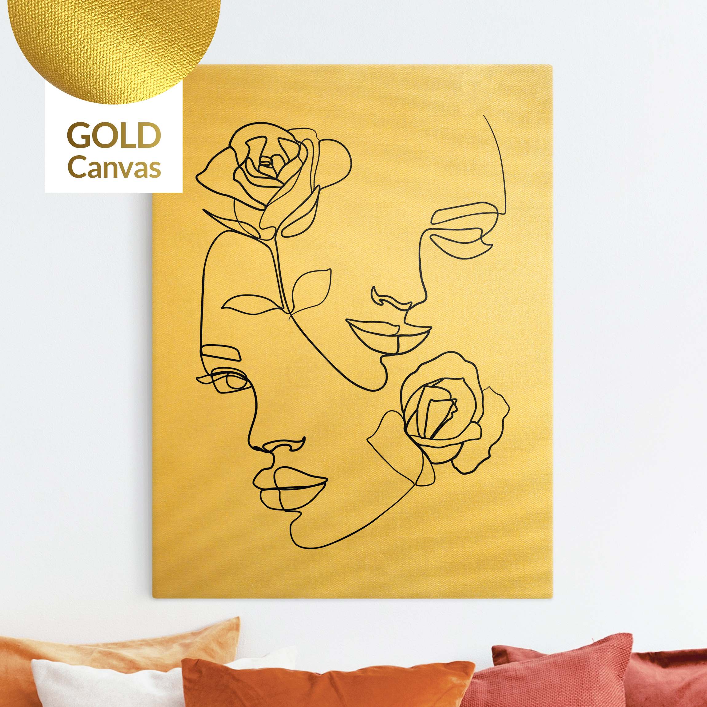Leinwandbild Line Art Gesichter Frauen Rosen Schwarz Weiß