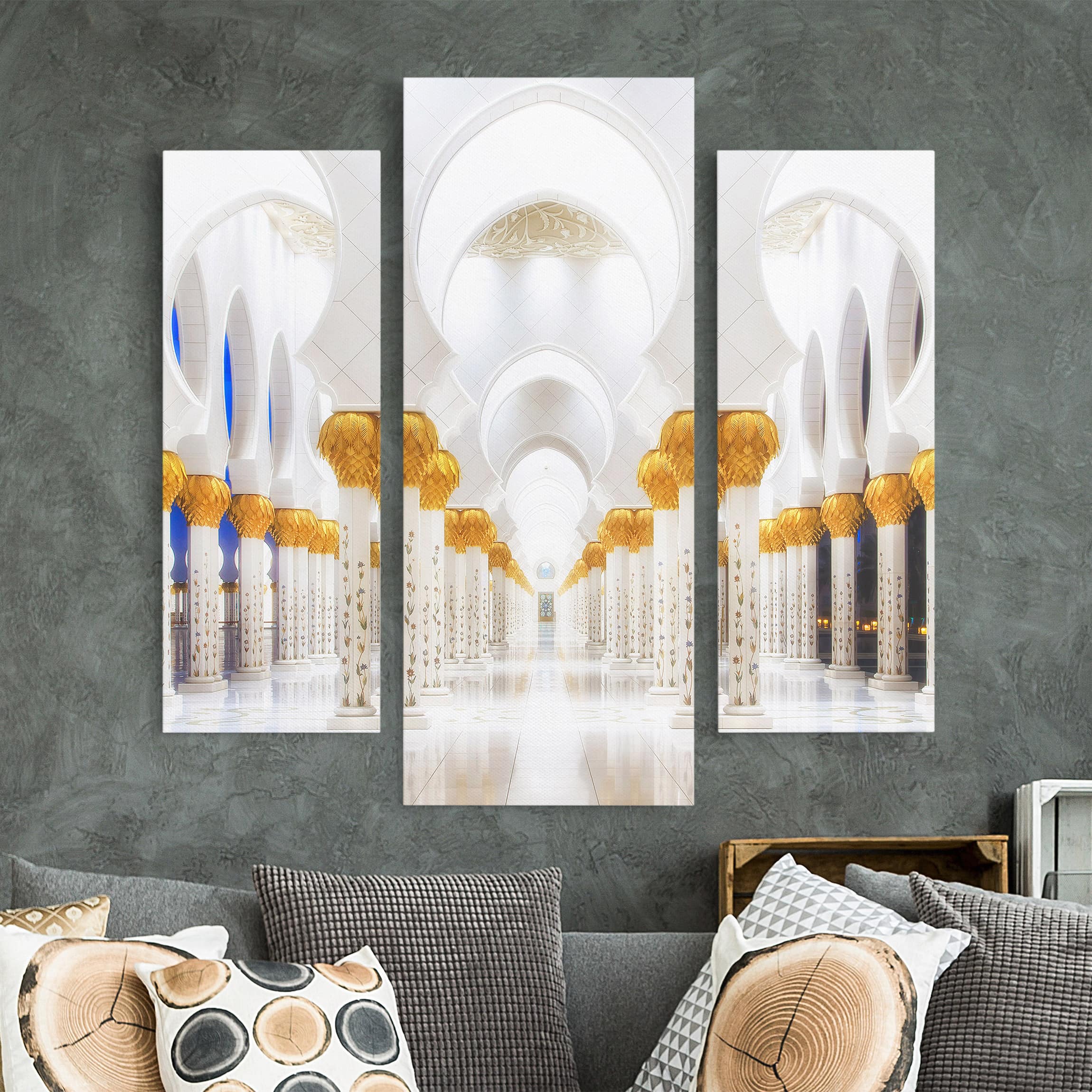 3-teiliges Leinwandbild Architektur & Skyline Moschee in Gold