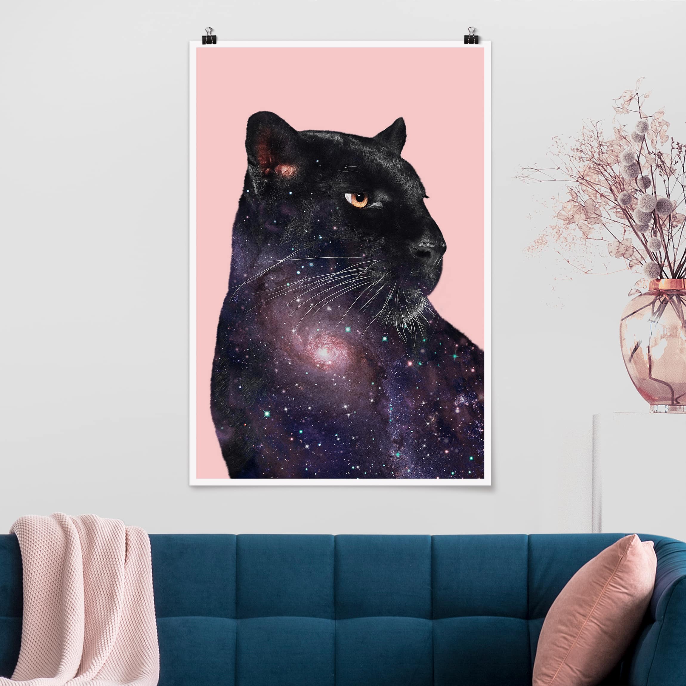 Poster - Hochformat Panther mit Galaxie