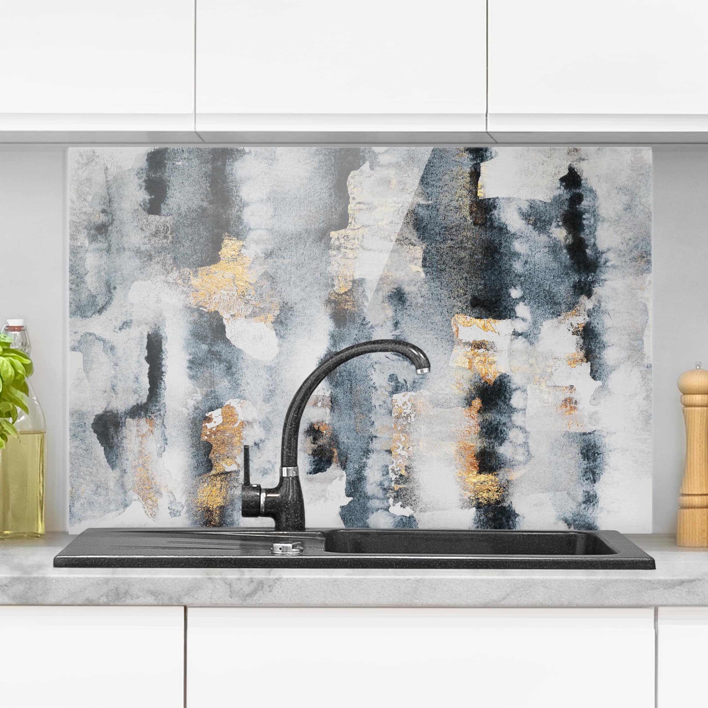 Glas Spritzschutz - Querformat 3:2 Abstraktes Aquarell mit Gold