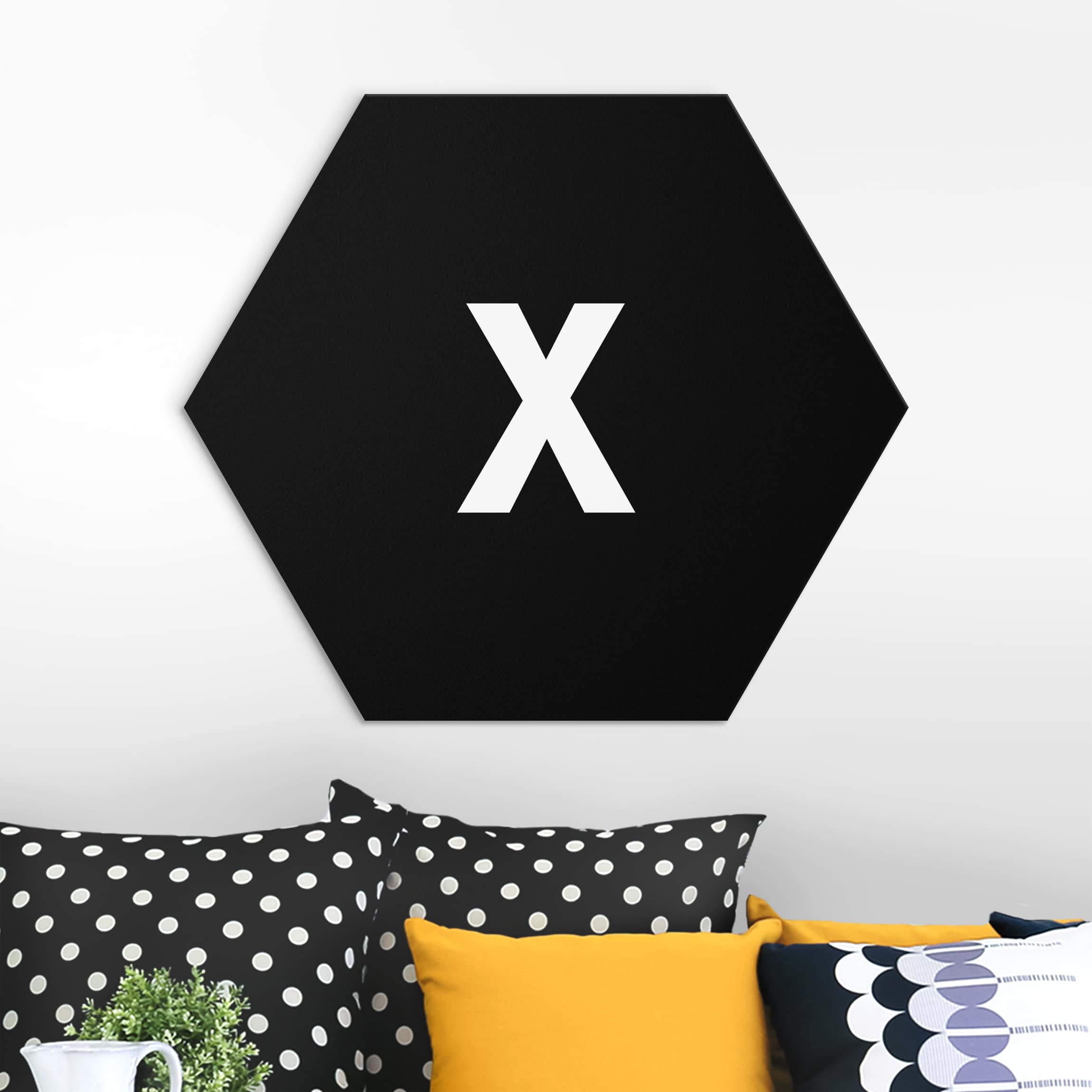 Hexagon-Alu-Dibond Bild Buchstabe Schwarz X