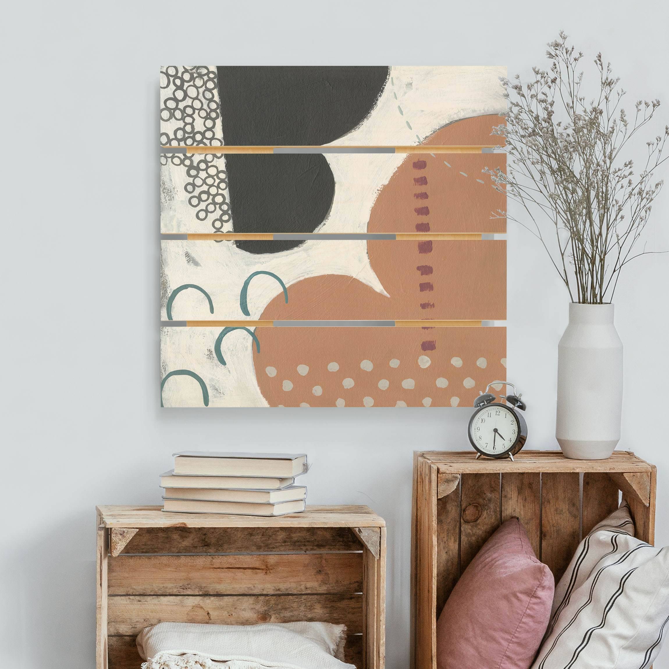 Holzbild Plankenoptik - Quadrat Karneval der Formen in Lachs III