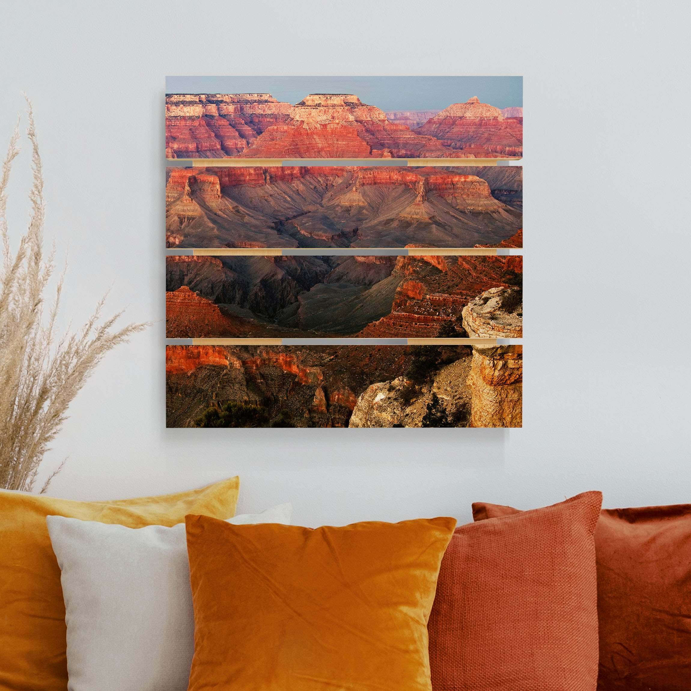 Holzbild Plankenoptik - Quadrat Grand Canyon nach dem Sonnenuntergang