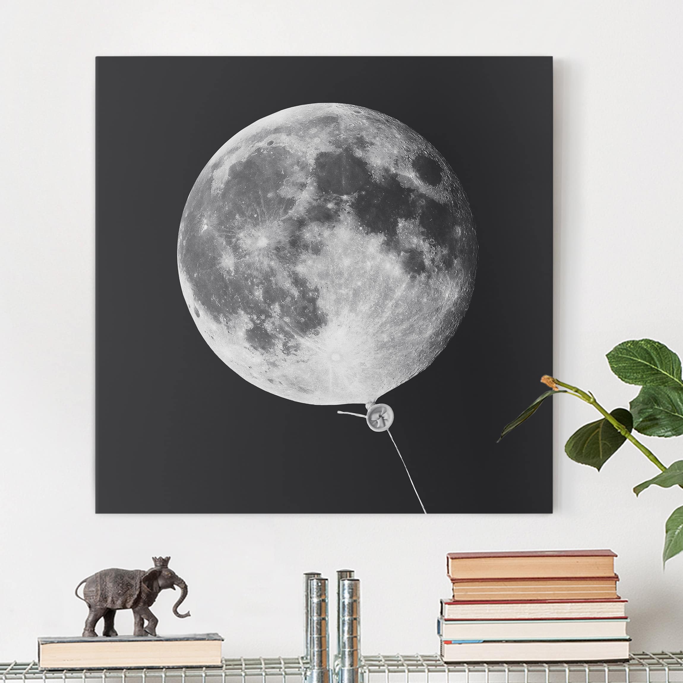 Leinwandbild - Quadrat Luftballon mit Mond