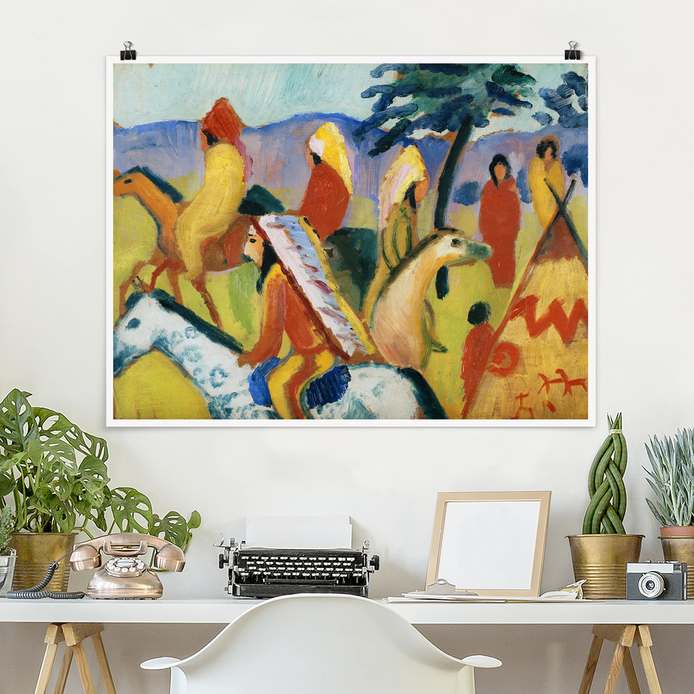 Poster - Querformat August Macke - Reitende Indianer beim Zelt