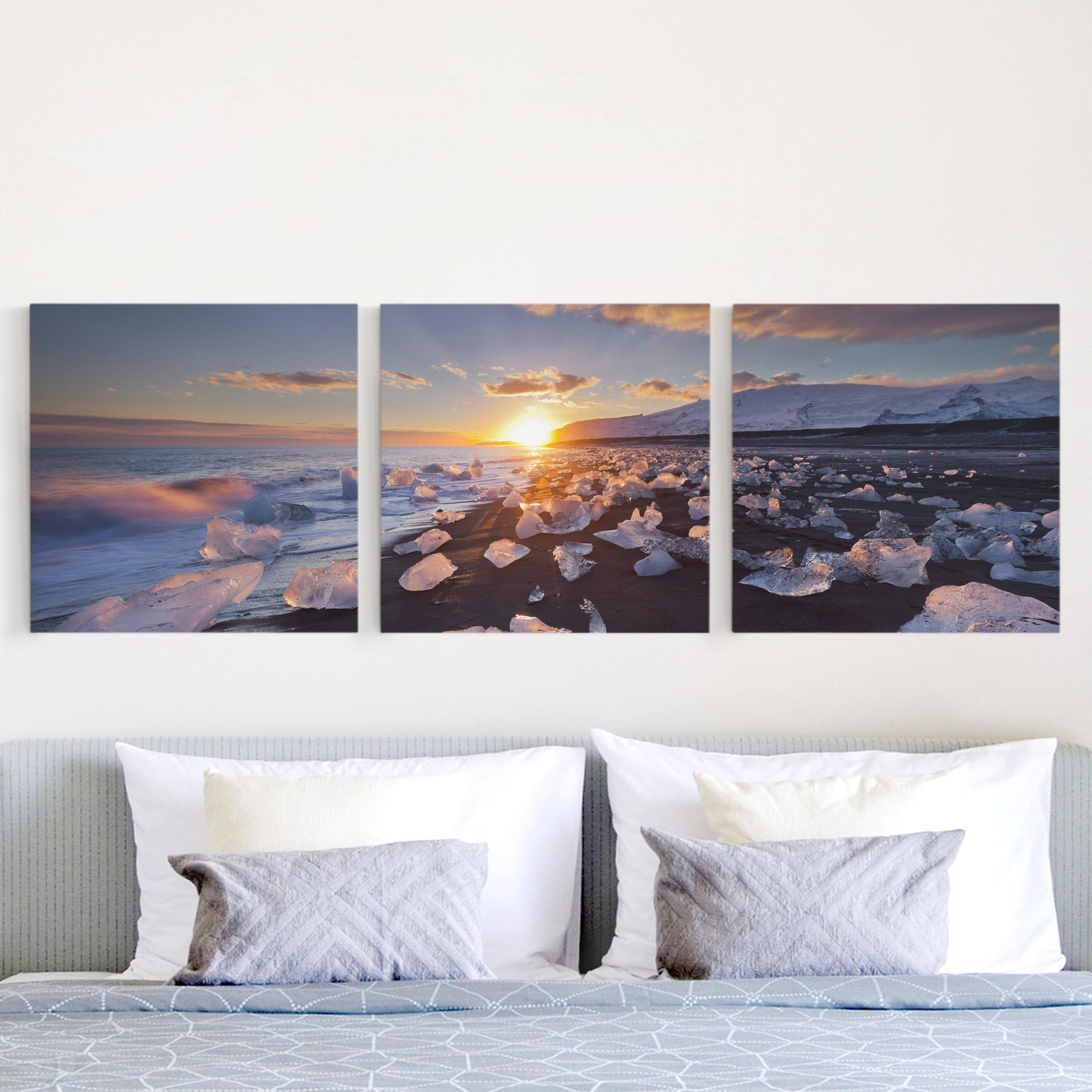 3-teiliges Leinwandbild Natur & Landschaft Eisbrocken am Strand Island
