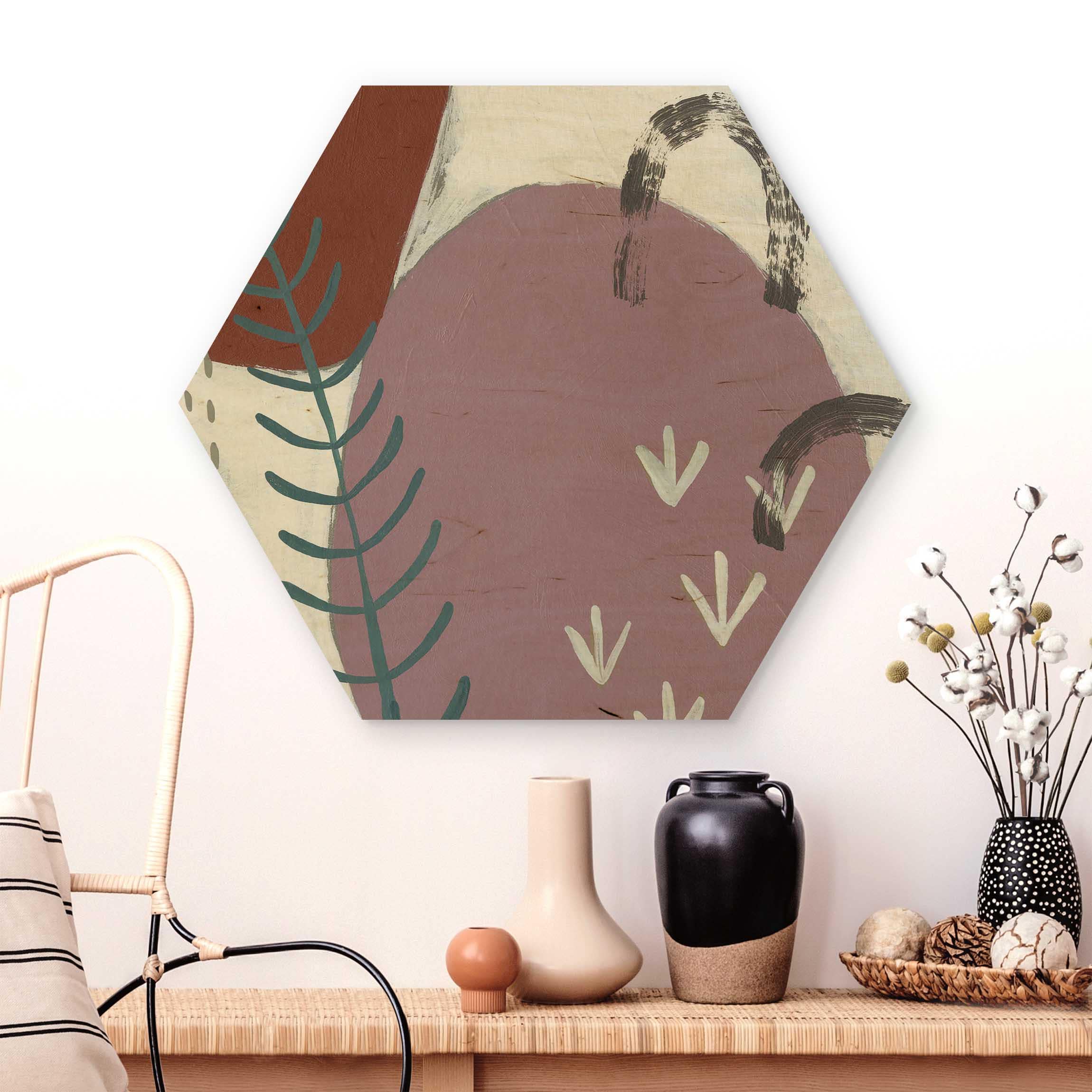 Hexagon-Holzbild Karneval der Formen in Beere II