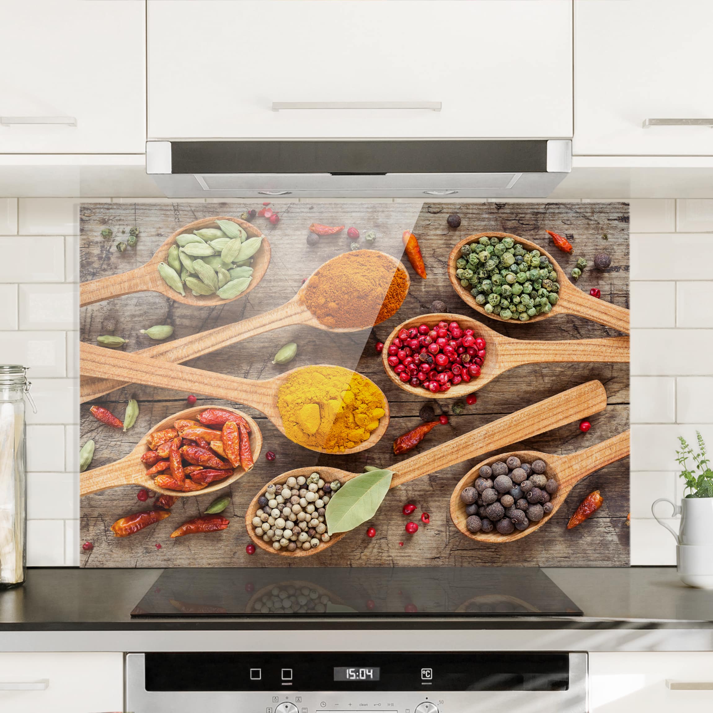 Glas Spritzschutz - Querformat 3:2 Gewürze auf Holzlöffel