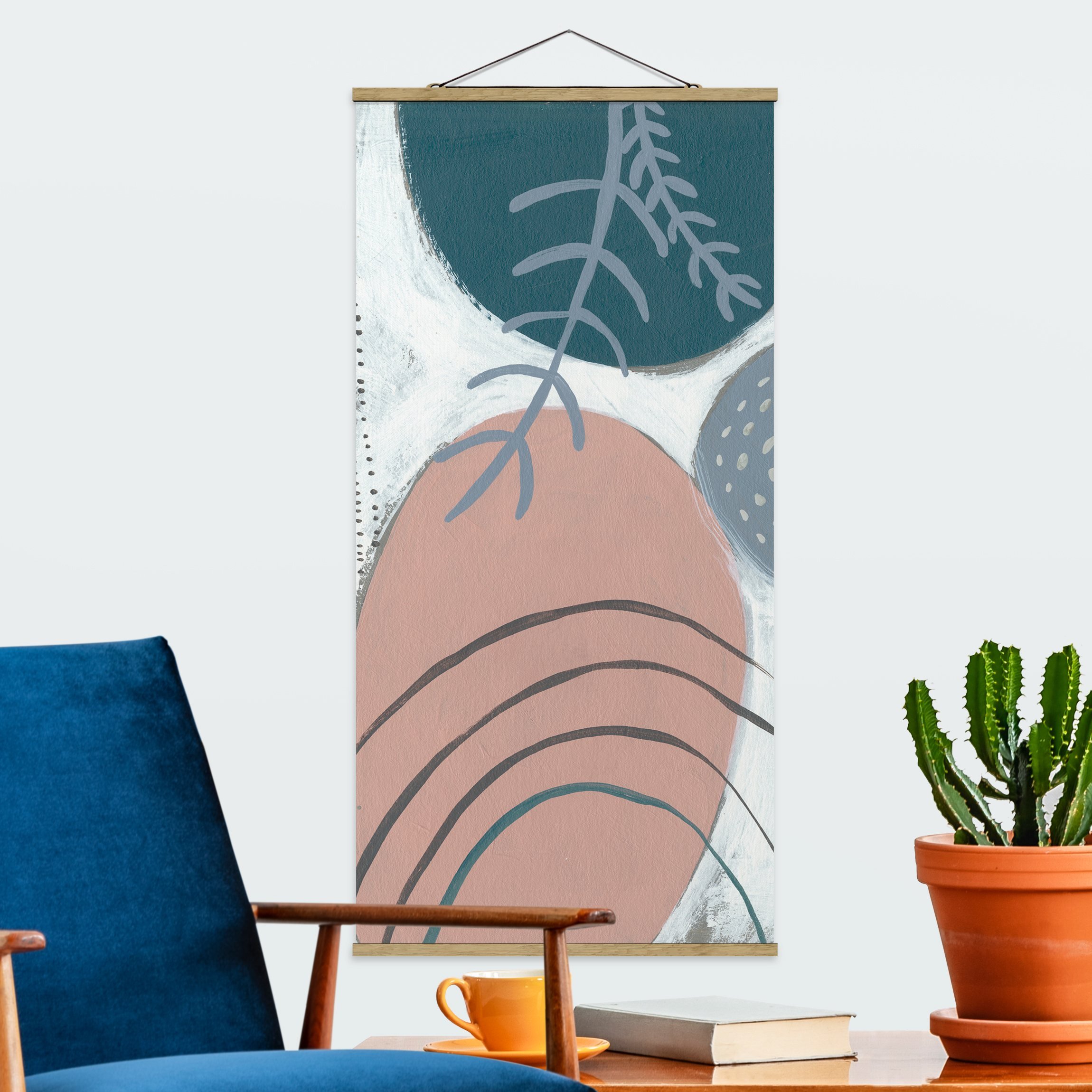 Stoffbild mit Posterleisten Karneval der Formen in Petrol II