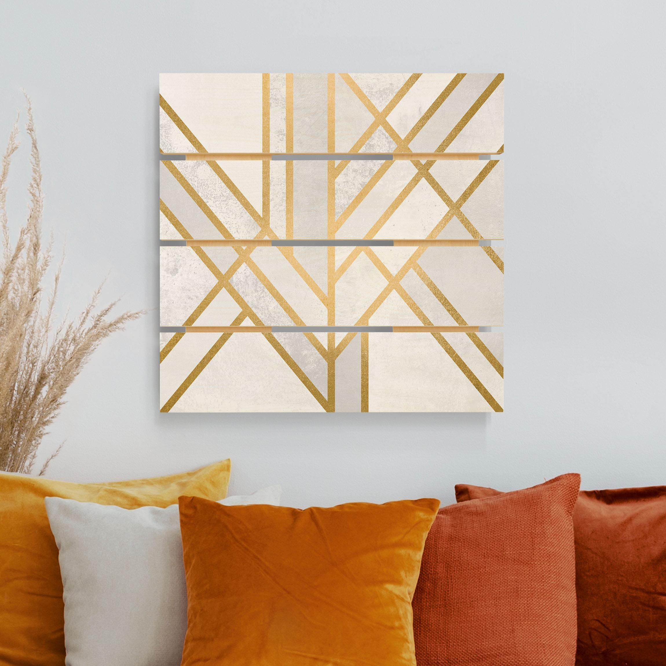 Holzbild Plankenoptik Art Deco Geometrie Weiß Gold