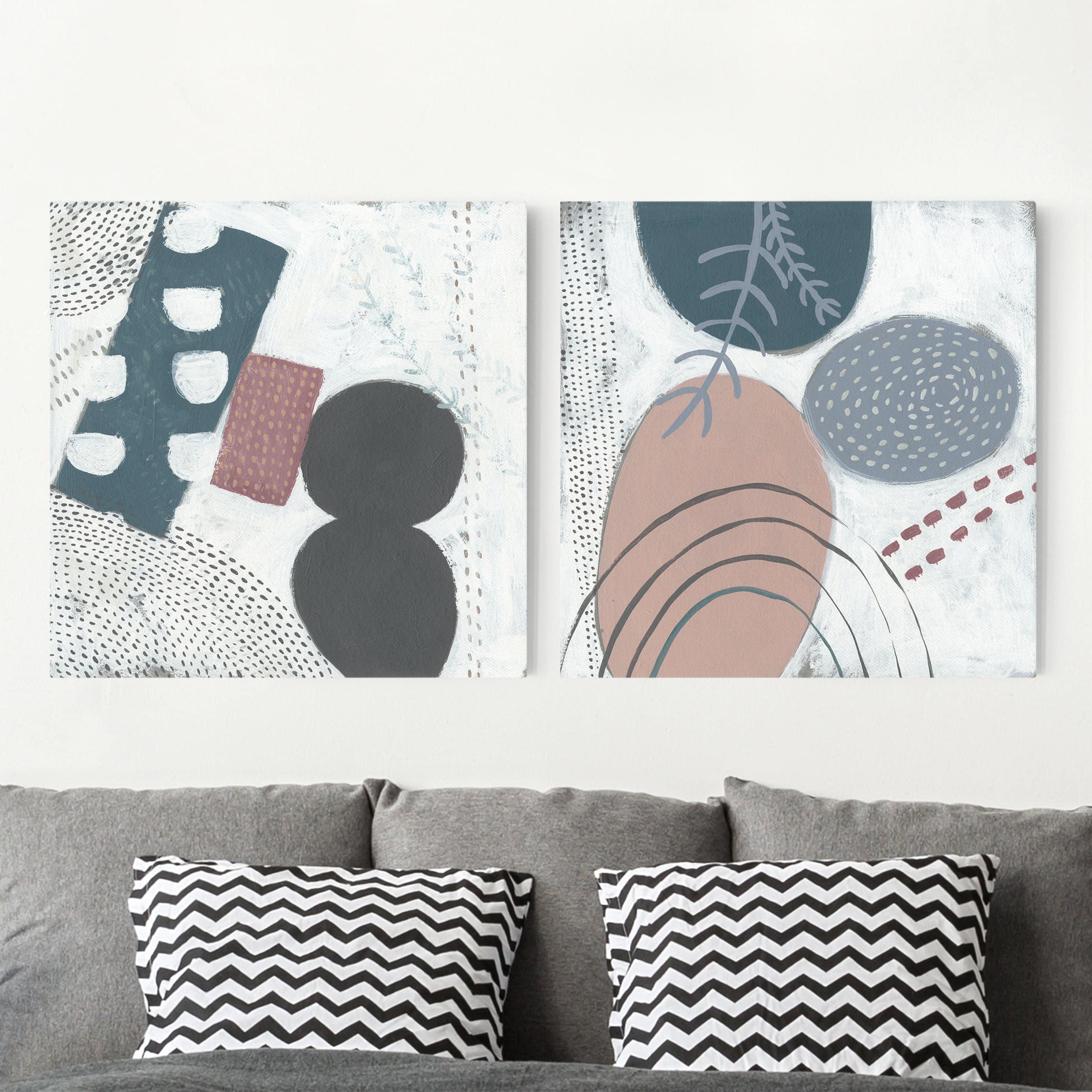 2-teiliges Leinwandbild - Quadrat Karneval der Formen in Petrol Set I