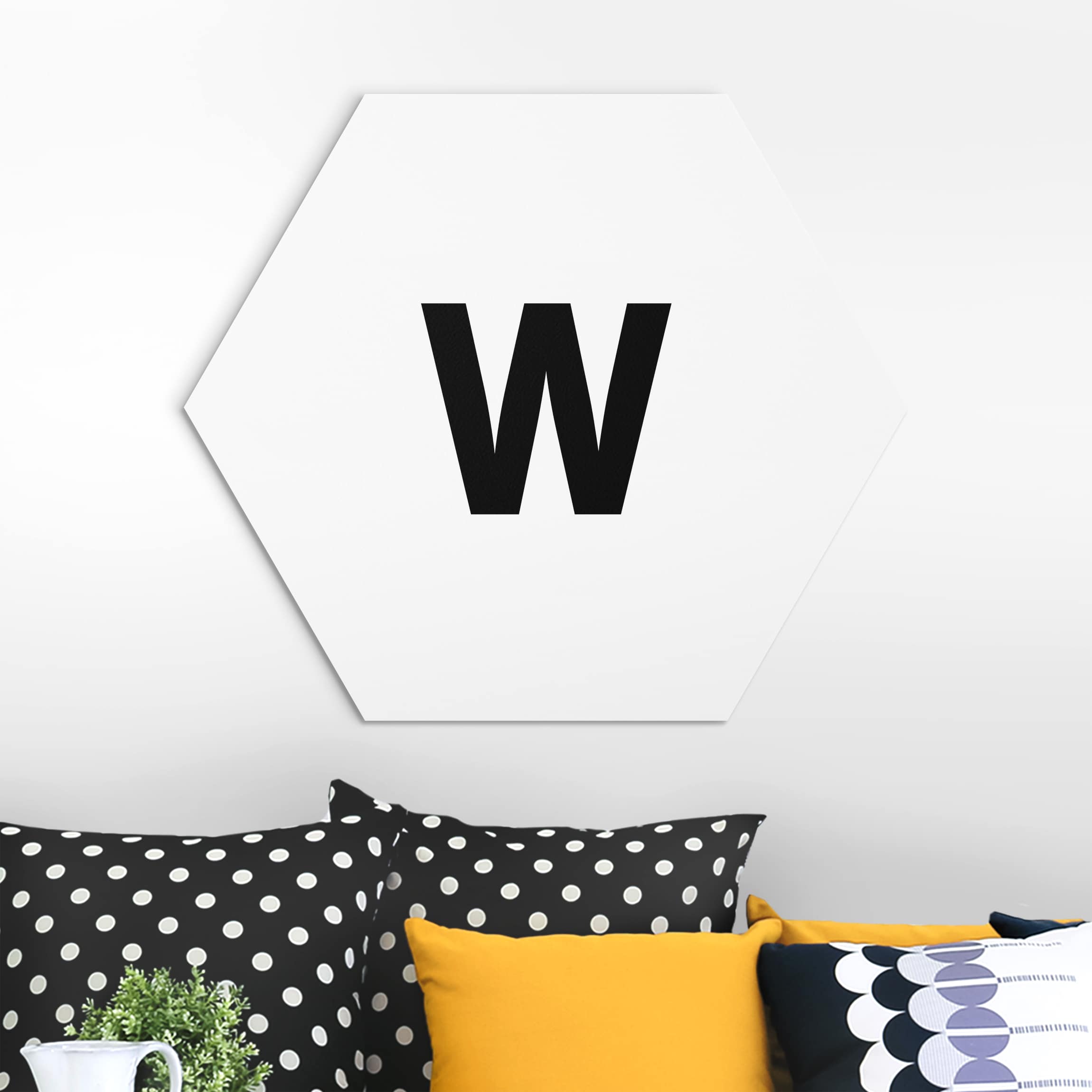 Hexagon-Alu-Dibond Bild Buchstabe Weiß W