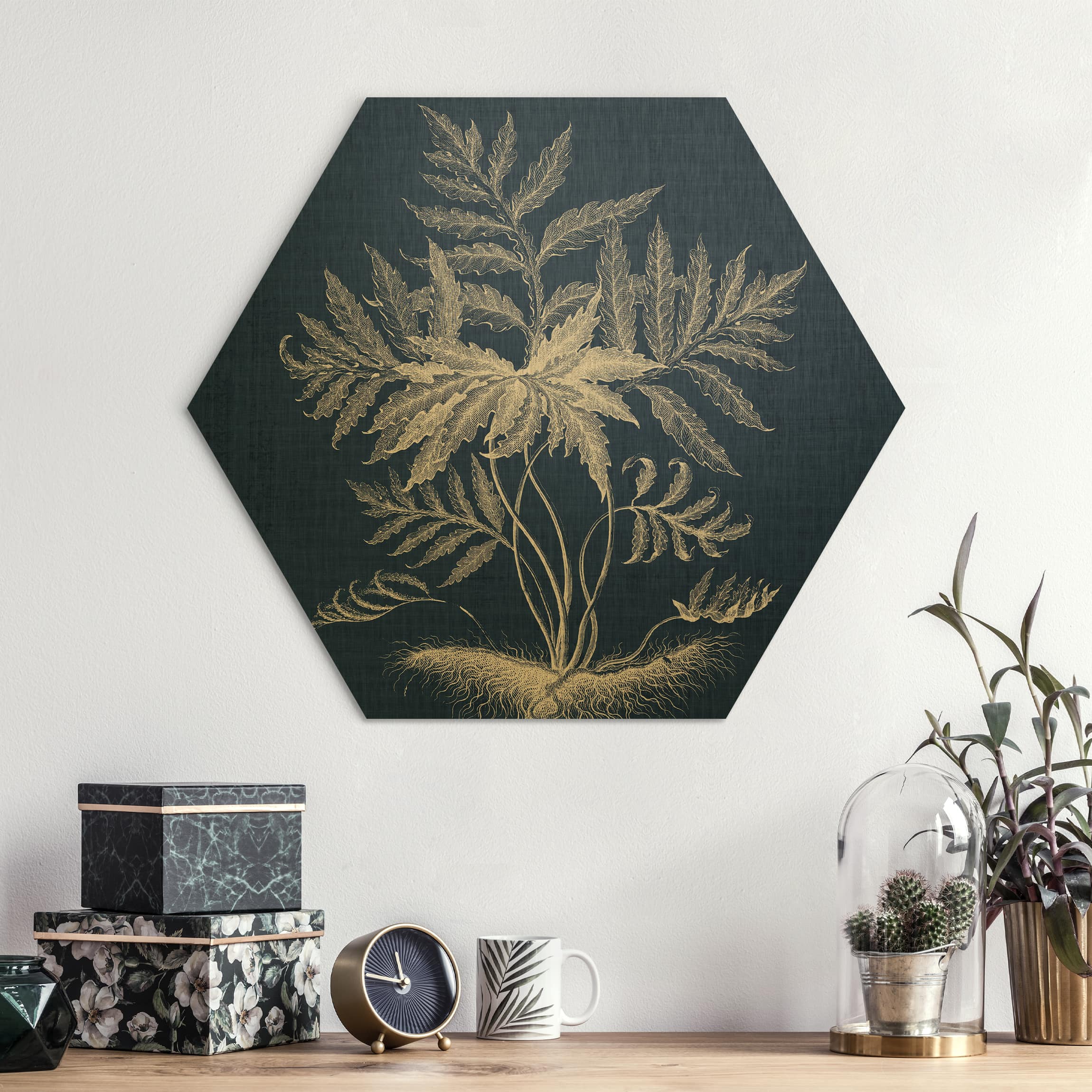 Hexagon-Alu-Dibond Bild Denim Pflanzenstudie IV